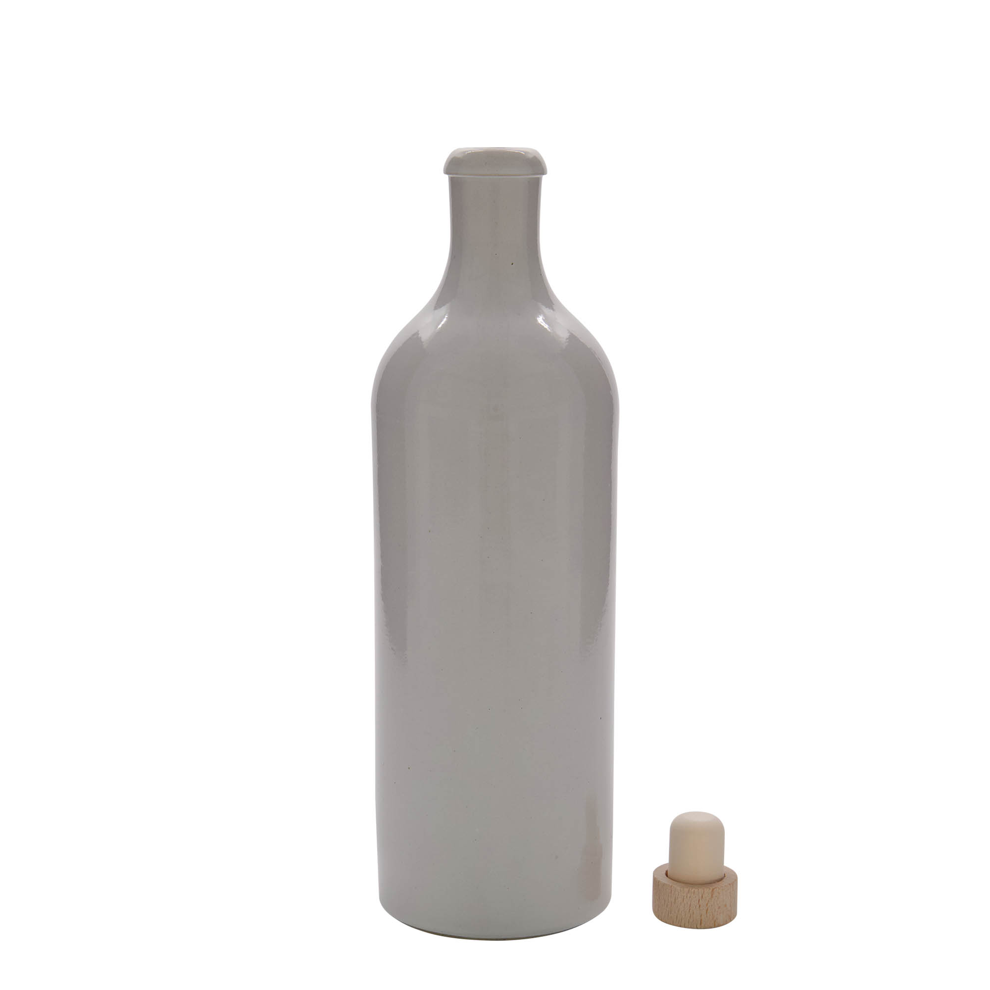 Jarra de barro de 750 ml, gres, blanca, boca: corcho