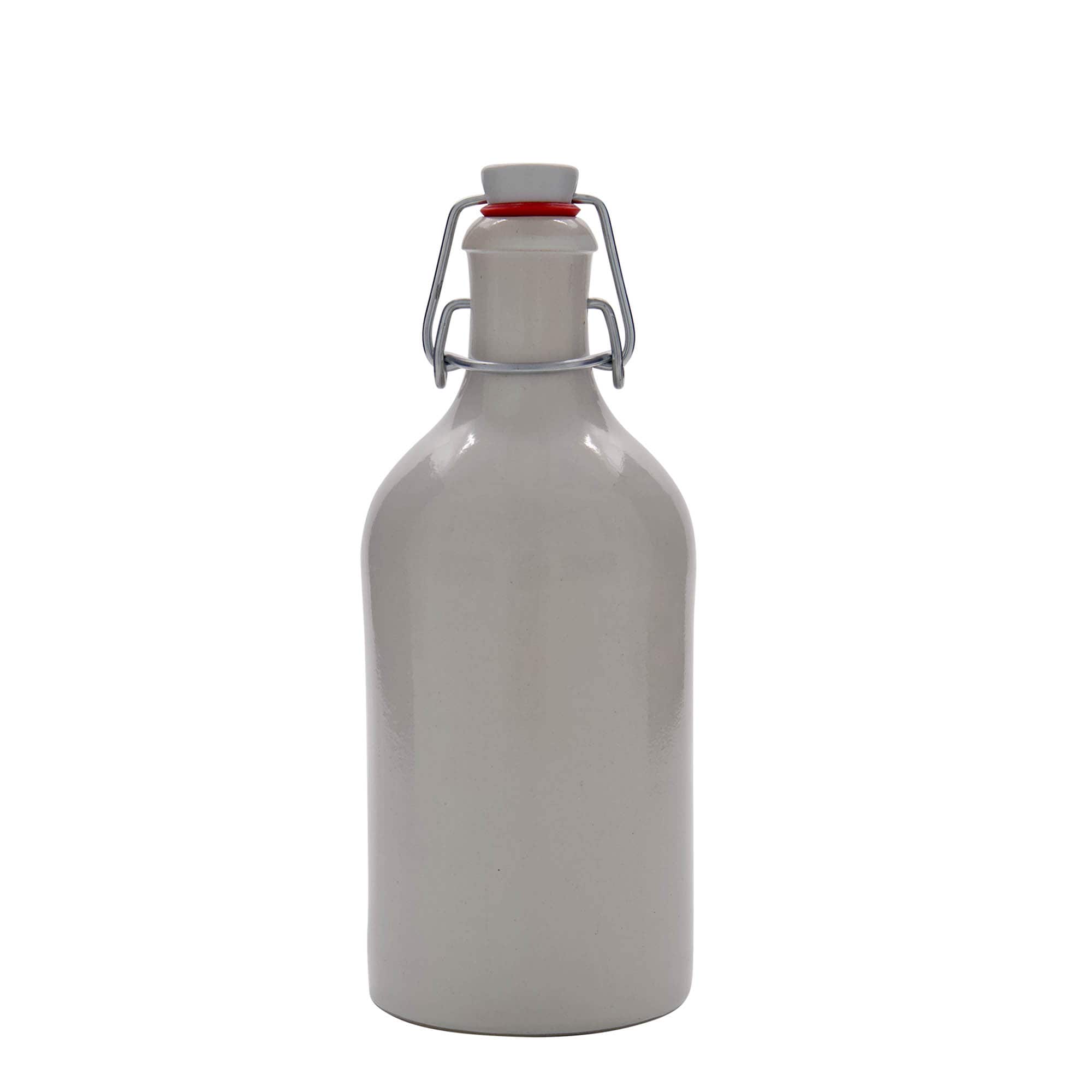 Jarra de barro de 500 ml, gres, blanca, boca: cierre de alambre