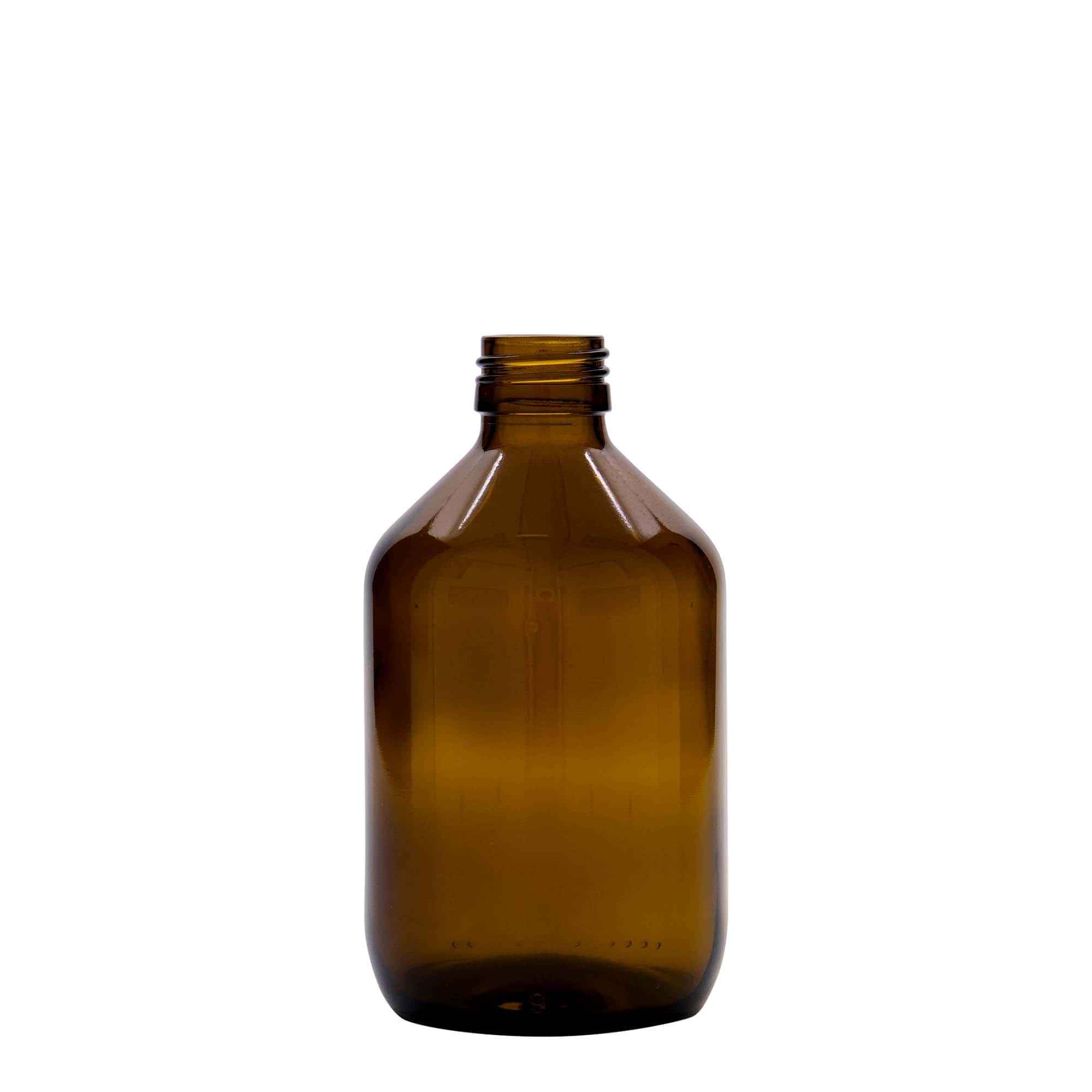 Botella médica de 300 ml, marrón, vidrio, boca: PP 28