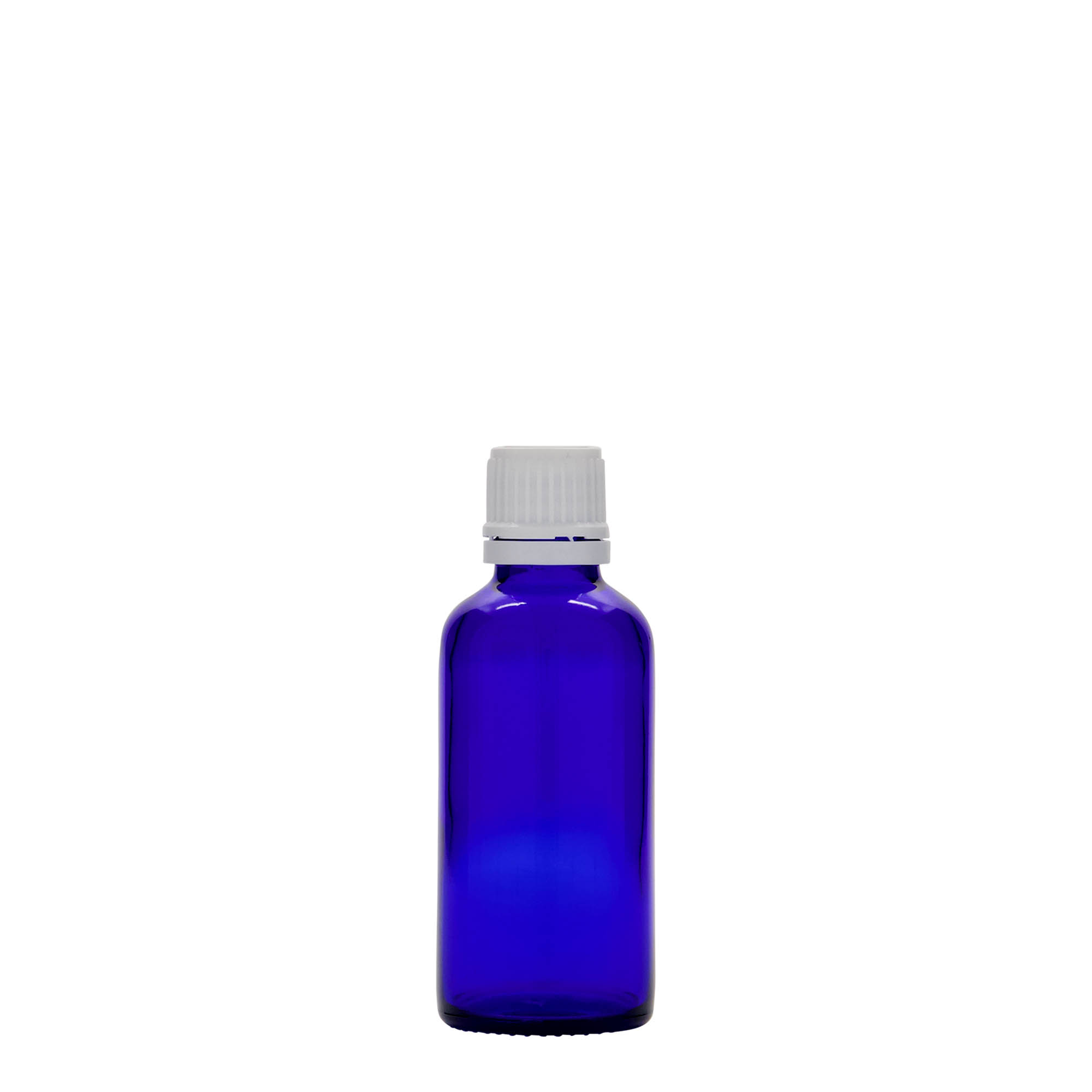 Botella médica de 50 ml, vidrio, azul real, boca: DIN 18 Botella médica de 50 ml, vidrio, azul real, boca: DIN 18
