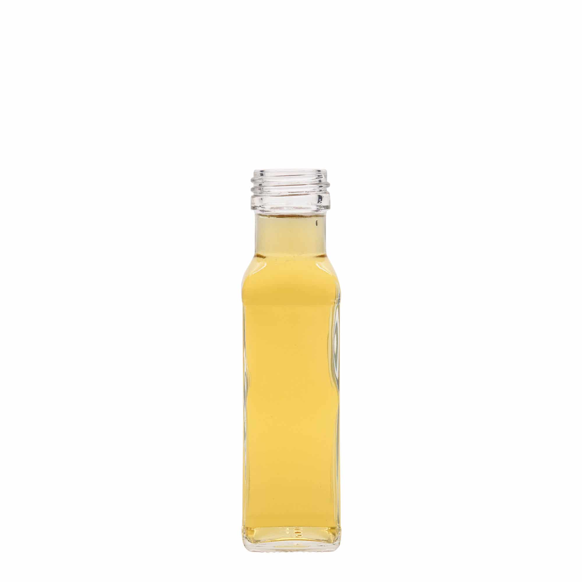 Botella de vidrio 'Marasca' de 100 ml, cuadrada, boca: PP 31,5
