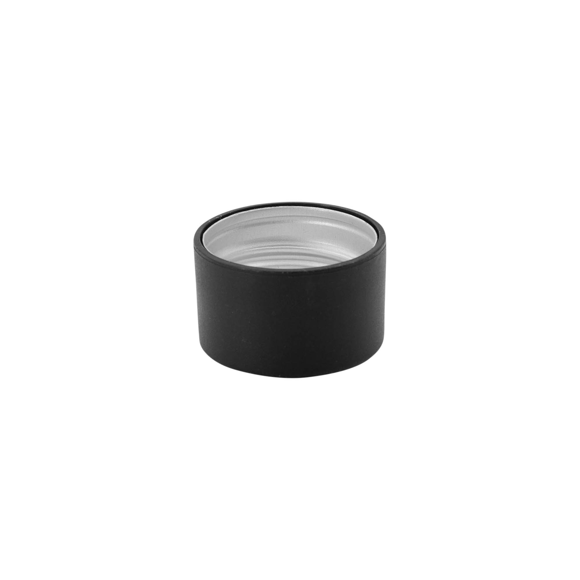 Tapa de rosca, metal-plástico, negra, para boca: PP 28 Tapa de rosca, metal-plástico, negra, para boca: PP 28