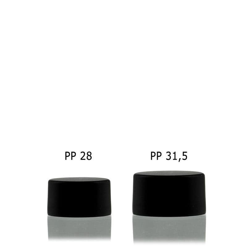Tapón de rosca, metal-plástico, negro, para boca: PP 31,5