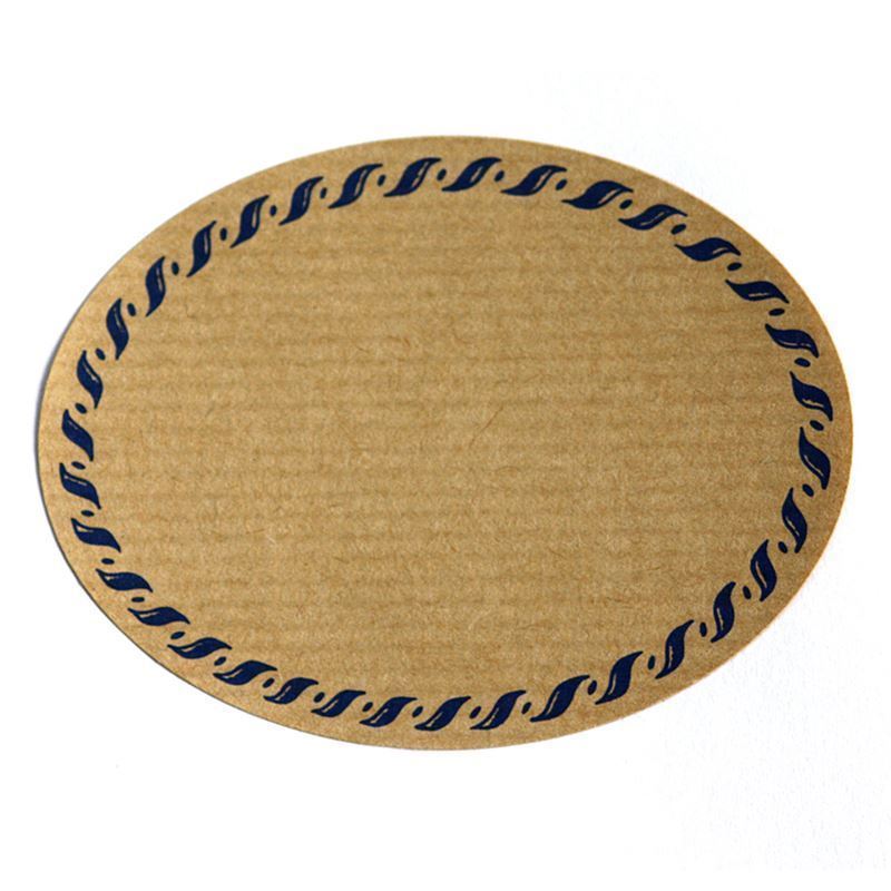 Etiqueta natural grande 'Ribete de cordón', ovalada, papel, azul-marrón