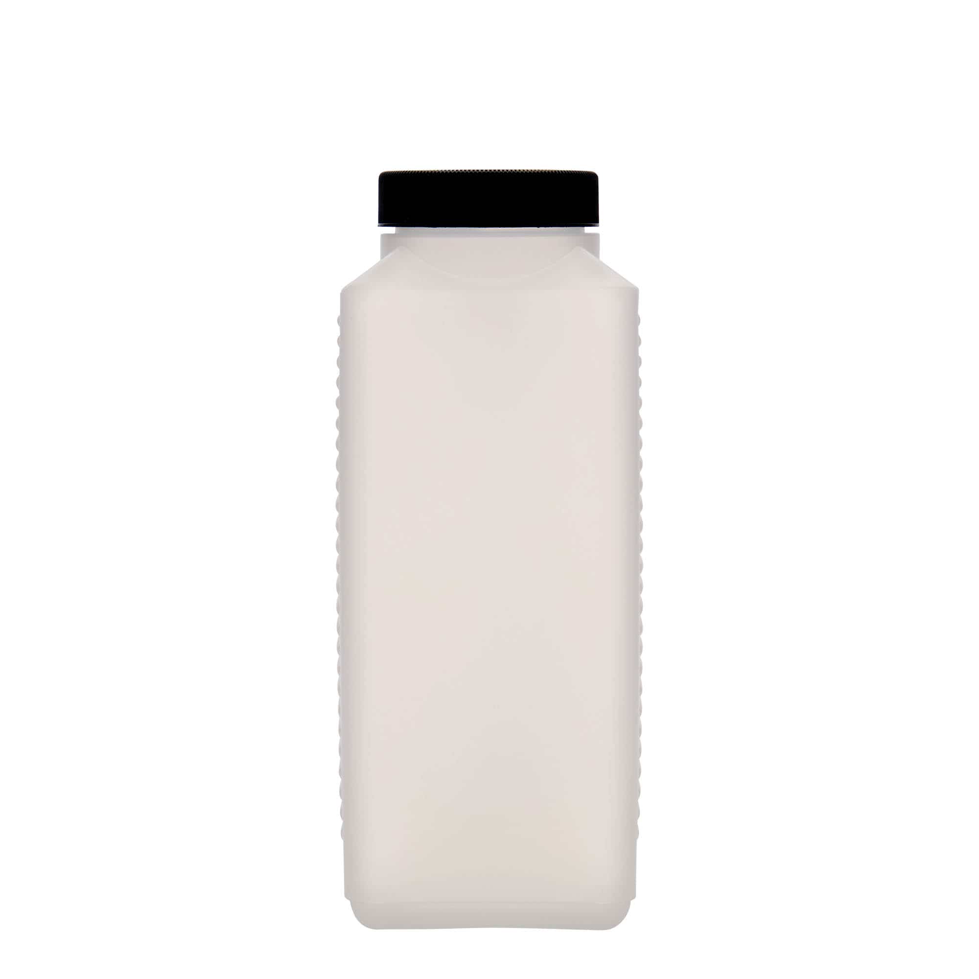 Botella de cuello ancho de 1000 ml, rectangular, plástico de HDPE, natural, boca: DIN 60 EPE