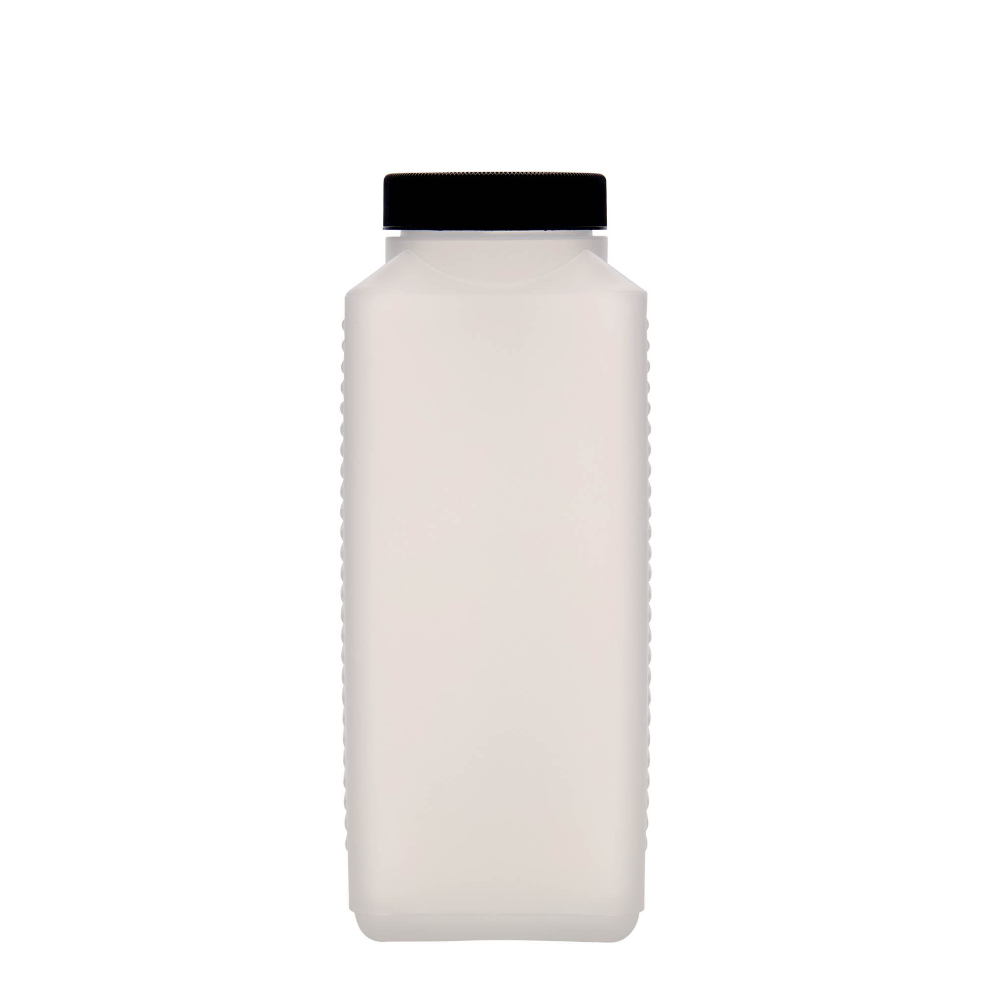 Botella de cuello ancho de 1.000 ml, rectangular, plástico HDPE, natural, boca: DIN 60 EPE