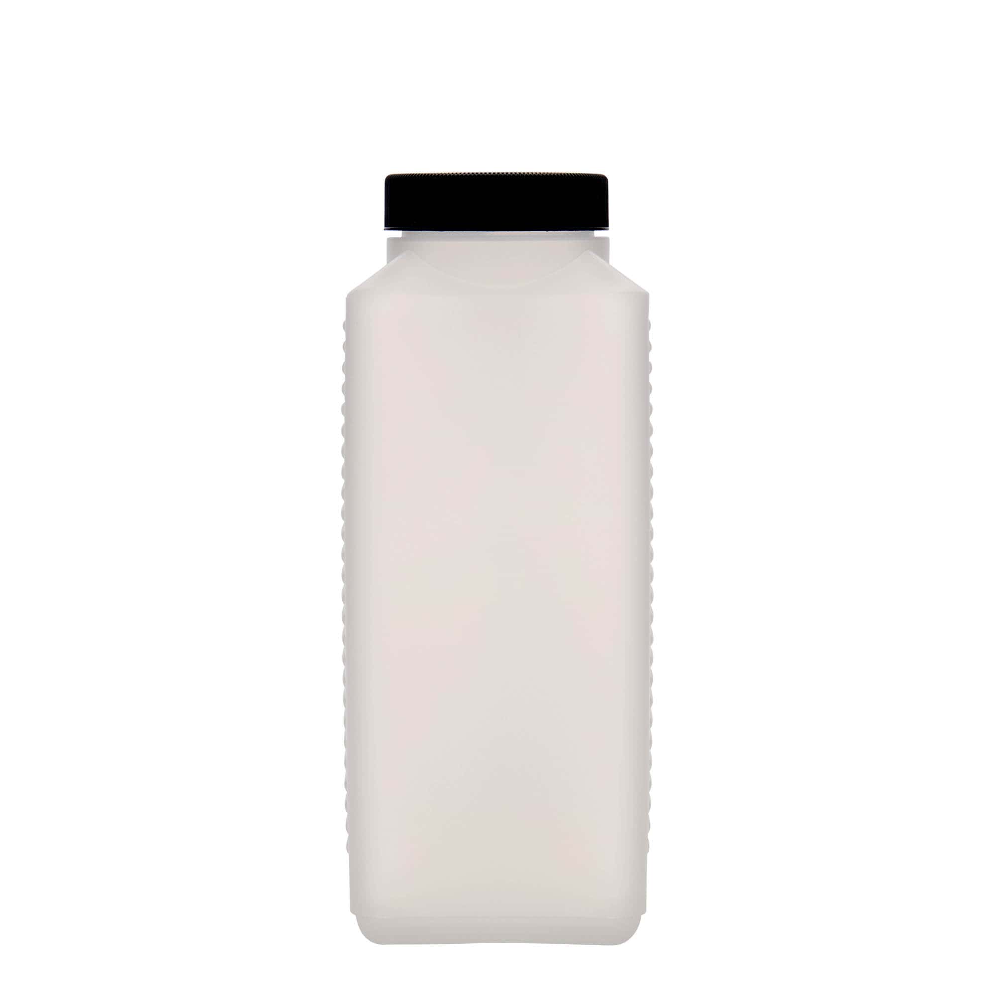 Botella de cuello ancho de 1.000 ml, rectangular, plástico HDPE, natural, boca: DIN 60 EPE