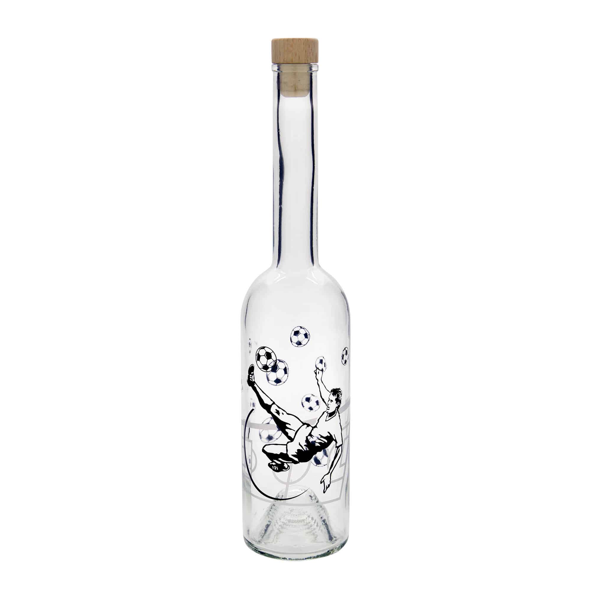 Botella de vidrio 'Opera' de 500 ml, motivo: futbolista, boca: corcho