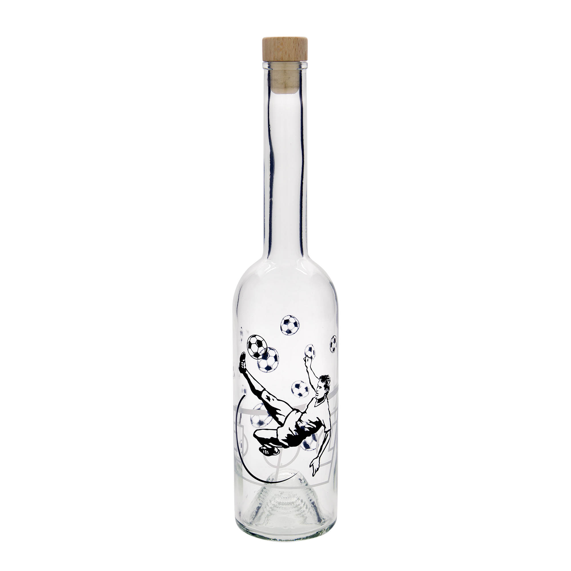 Botella de vidrio de 500 ml 'Opera', motivo: jugador de fútbol, boca: corcho