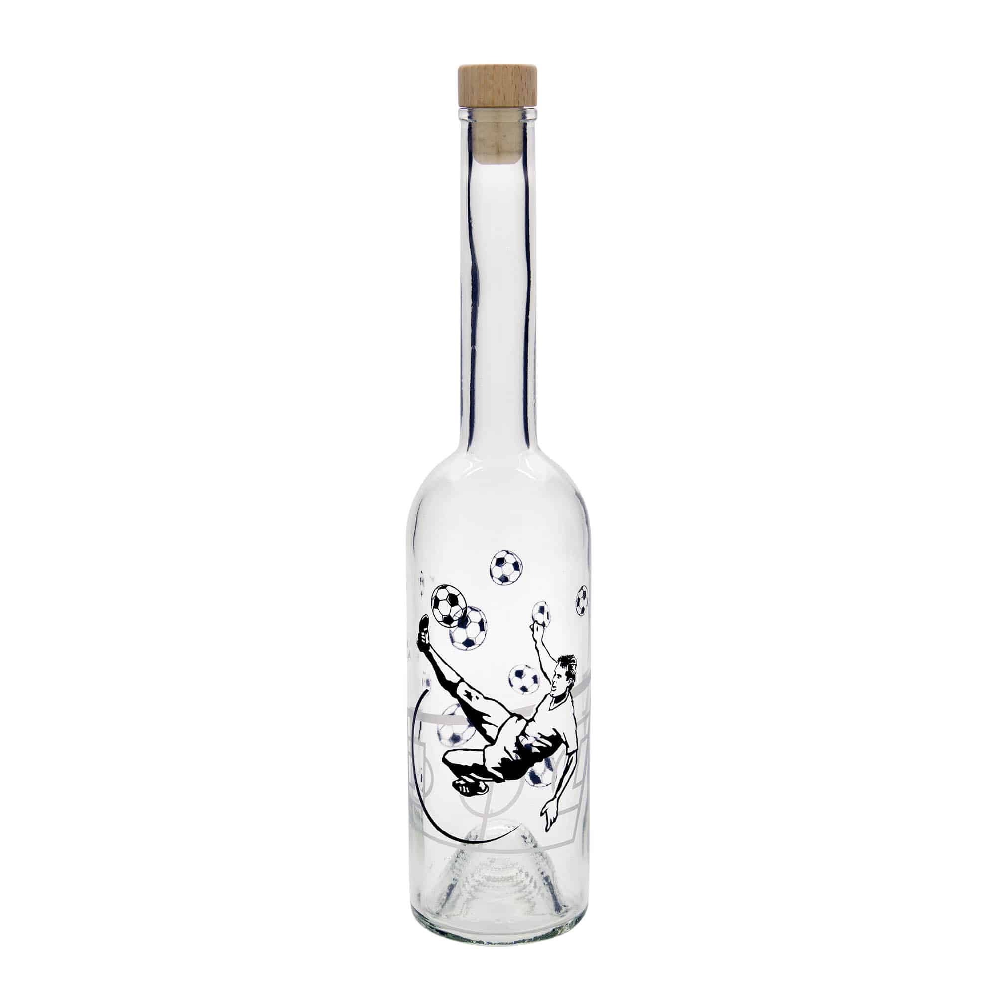 Botella de vidrio de 500 ml 'Opera', motivo: jugador de fútbol, boca: corcho