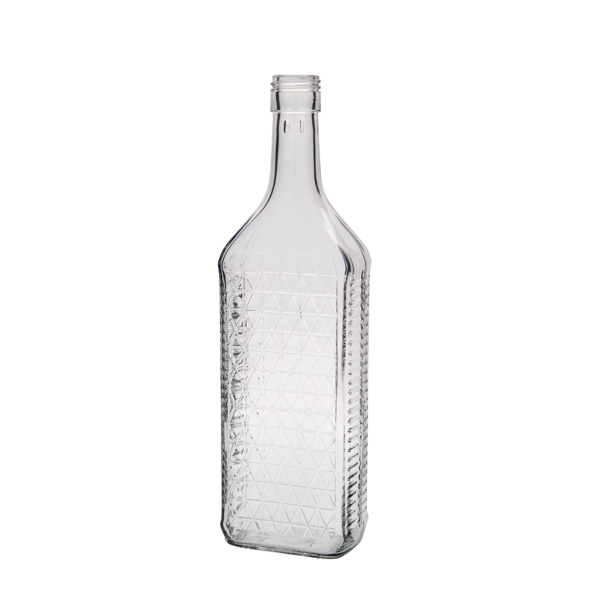 Botella de vidrio de 700 ml 'Caruso', rectangular, boca: PP 31,5 Botella de vidrio de 700 ml 'Caruso', rectangular, boca: PP 31,5