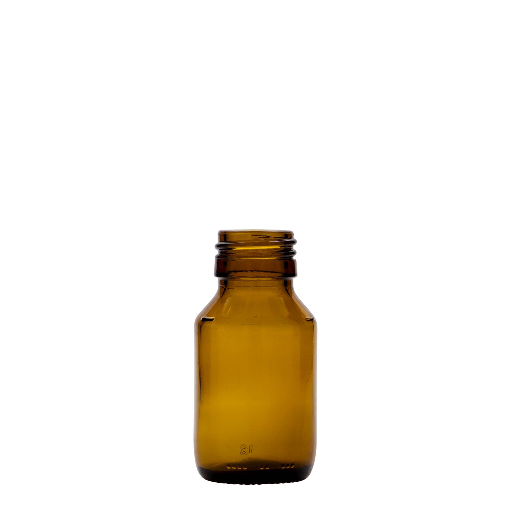 Botella médica de 50 ml, marrón, vidrio, boca: PP 28 Botella médica de 50 ml, marrón, vidrio, boca: PP 28