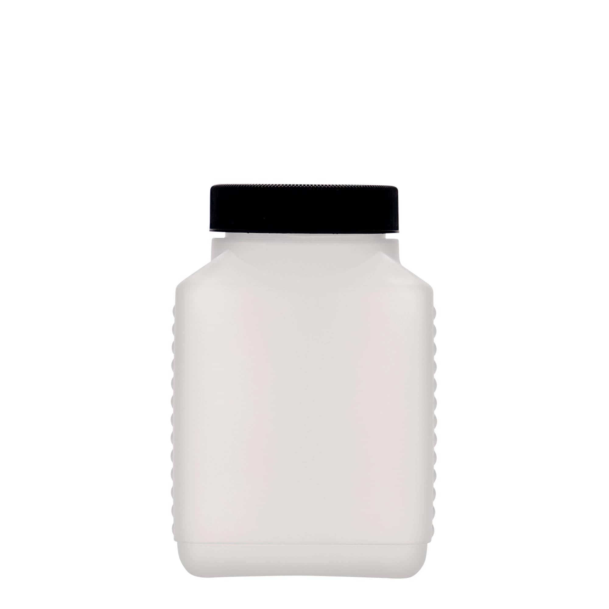 Botella de cuello ancho de 500 ml, rectangular, plástico de HDPE, natural, boca: DIN 60 EPE