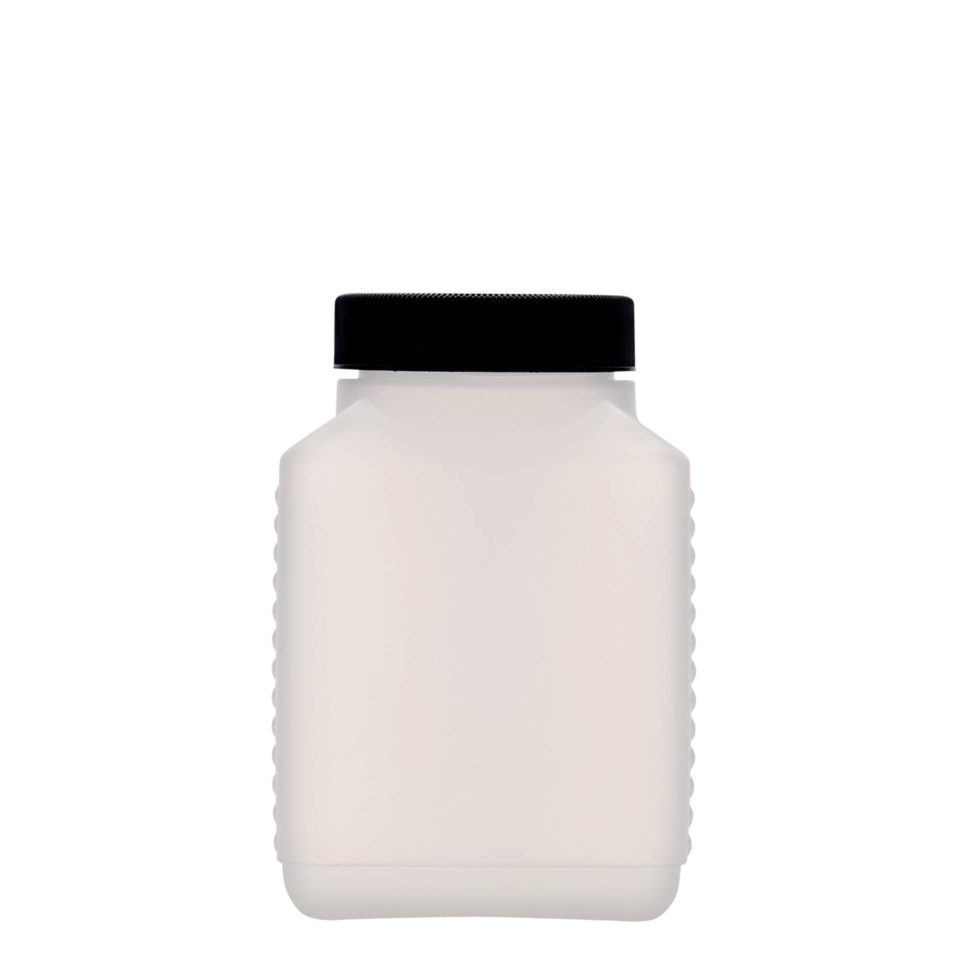 Botella de cuello ancho de 500 ml, rectangular, plástico HDPE, natural, boca: DIN 60 EPE