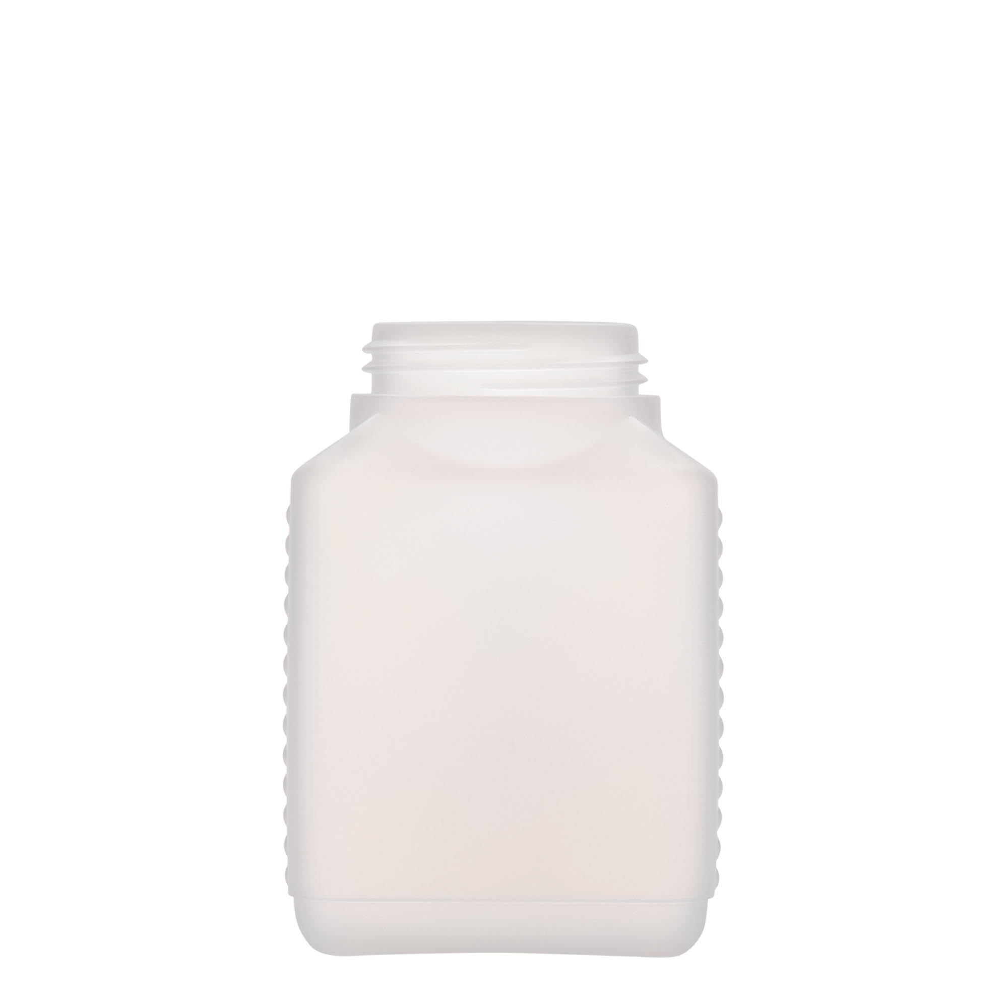 Botella de cuello ancho de 500 ml, rectangular, plástico HDPE, natural, boca: DIN 60 EPE Botella de cuello ancho de 500 ml, rectangular, plástico HDPE, natural, boca: DIN 60 EPE