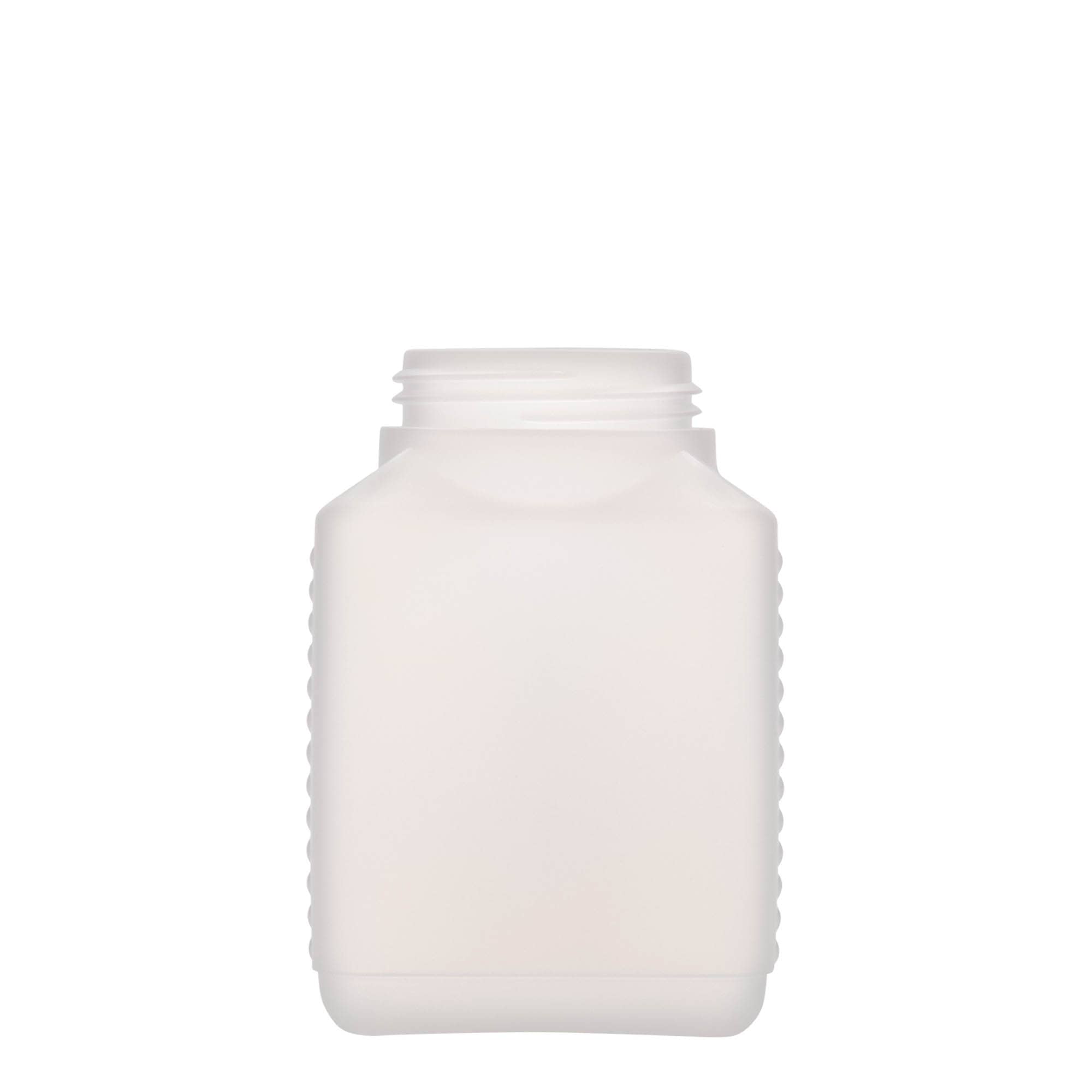 Botella de cuello ancho de 500 ml, rectangular, plástico HDPE, natural, boca: DIN 60 EPE