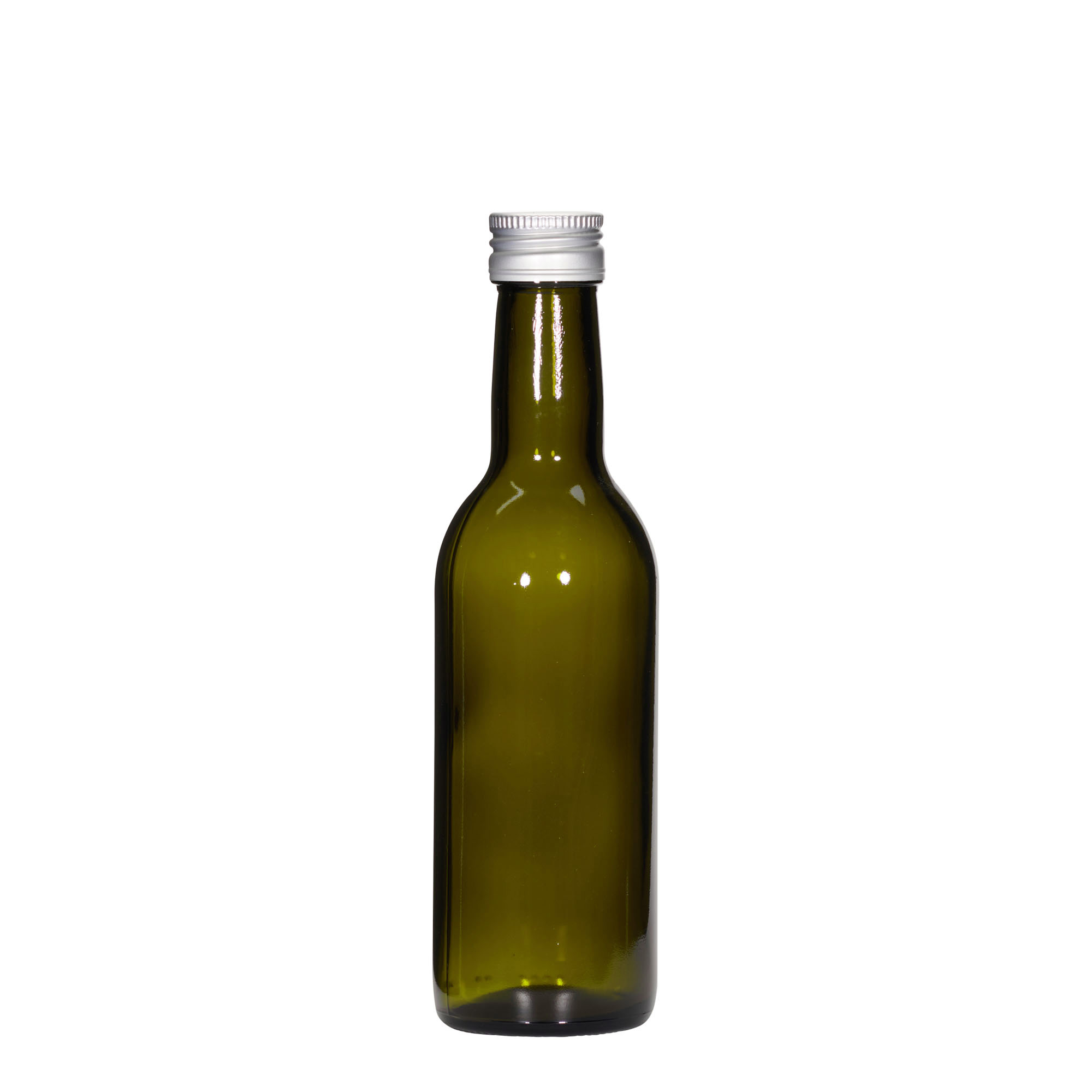 Botella de vidrio de 250 ml 'Burdeos', verde antiguo, boca: PP 28 Botella de vidrio de 250 ml 'Burdeos', verde antiguo, boca: PP 28