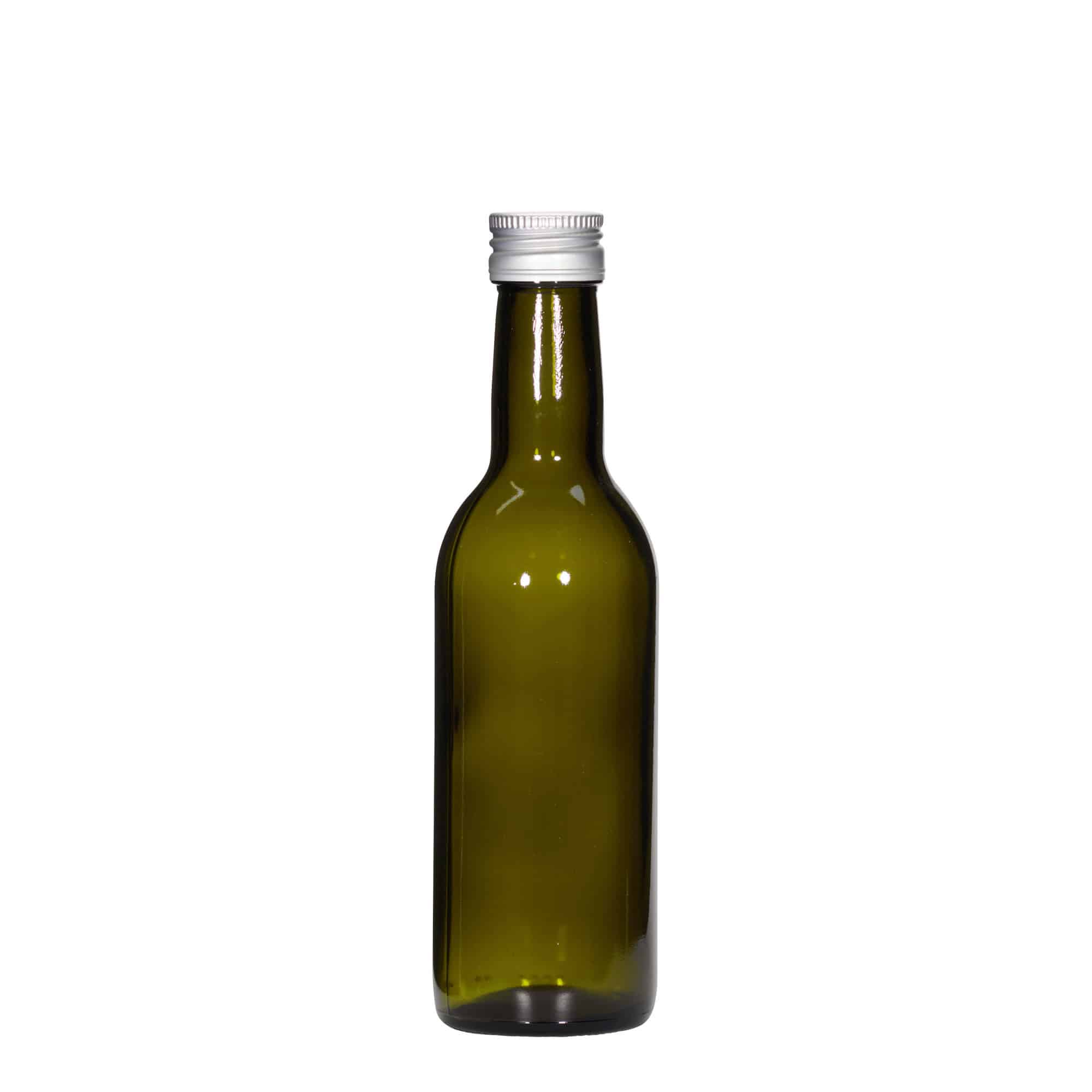 Botella de vidrio de 250 ml 'Burdeos', verde antiguo, boca: PP 28 Botella de vidrio de 250 ml 'Burdeos', verde antiguo, boca: PP 28