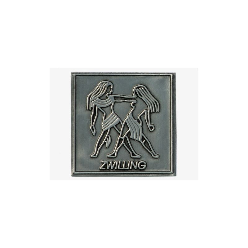 Etiqueta de estaño 'Géminis', cuadrada, metal, plateado