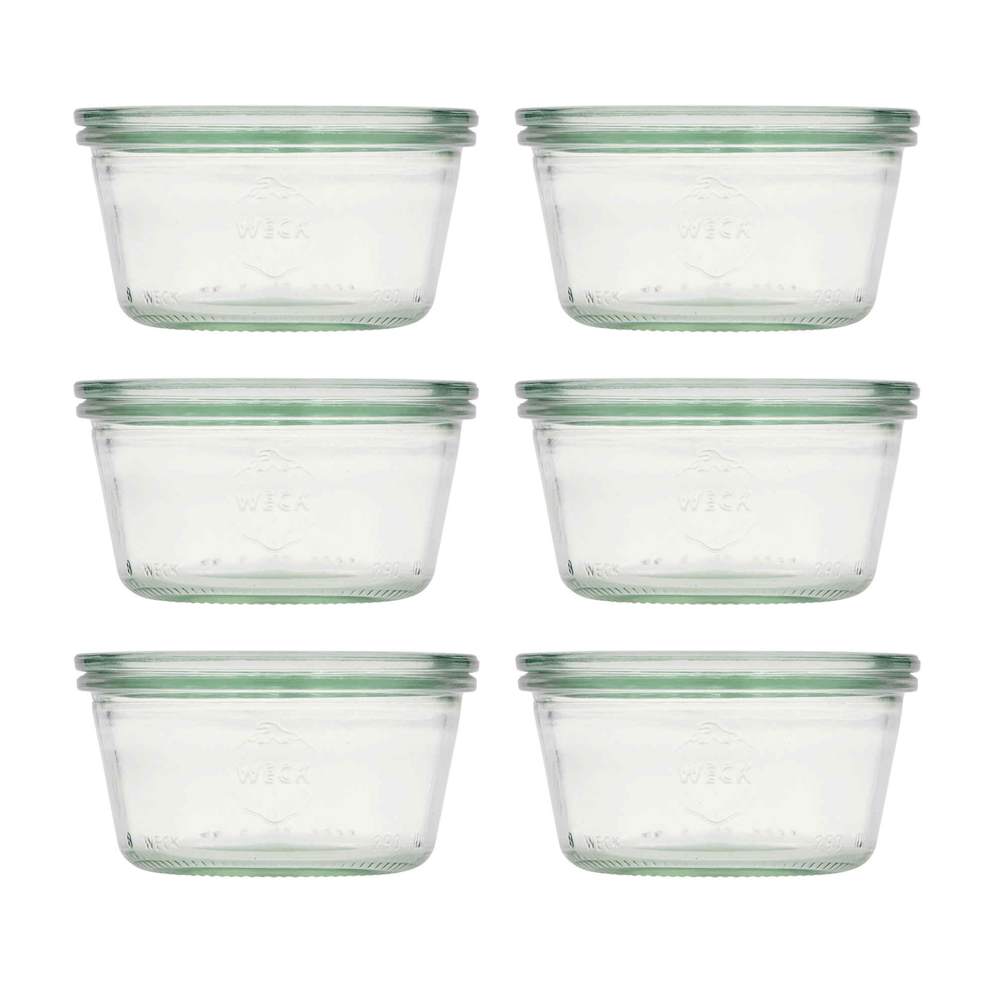 6x 290 ml tarro WECK de boca ancha bajo con tapa de vidrio RR 100