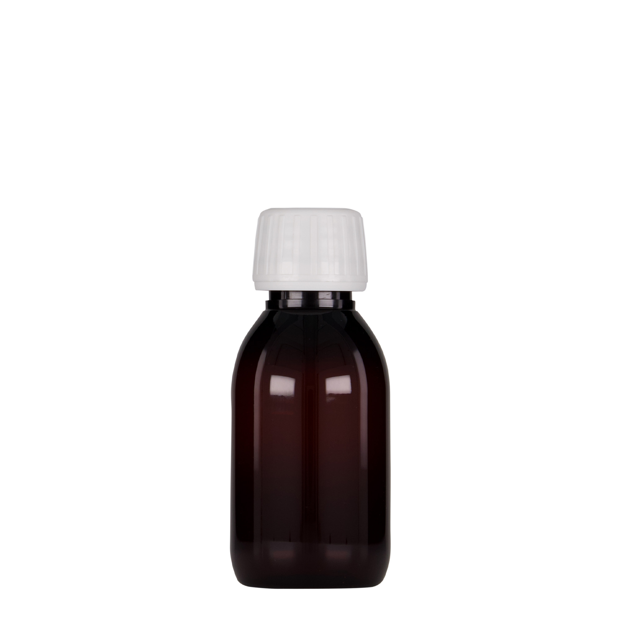 100 ml botella médica de PET, marrón, plástico, boca: PP 28