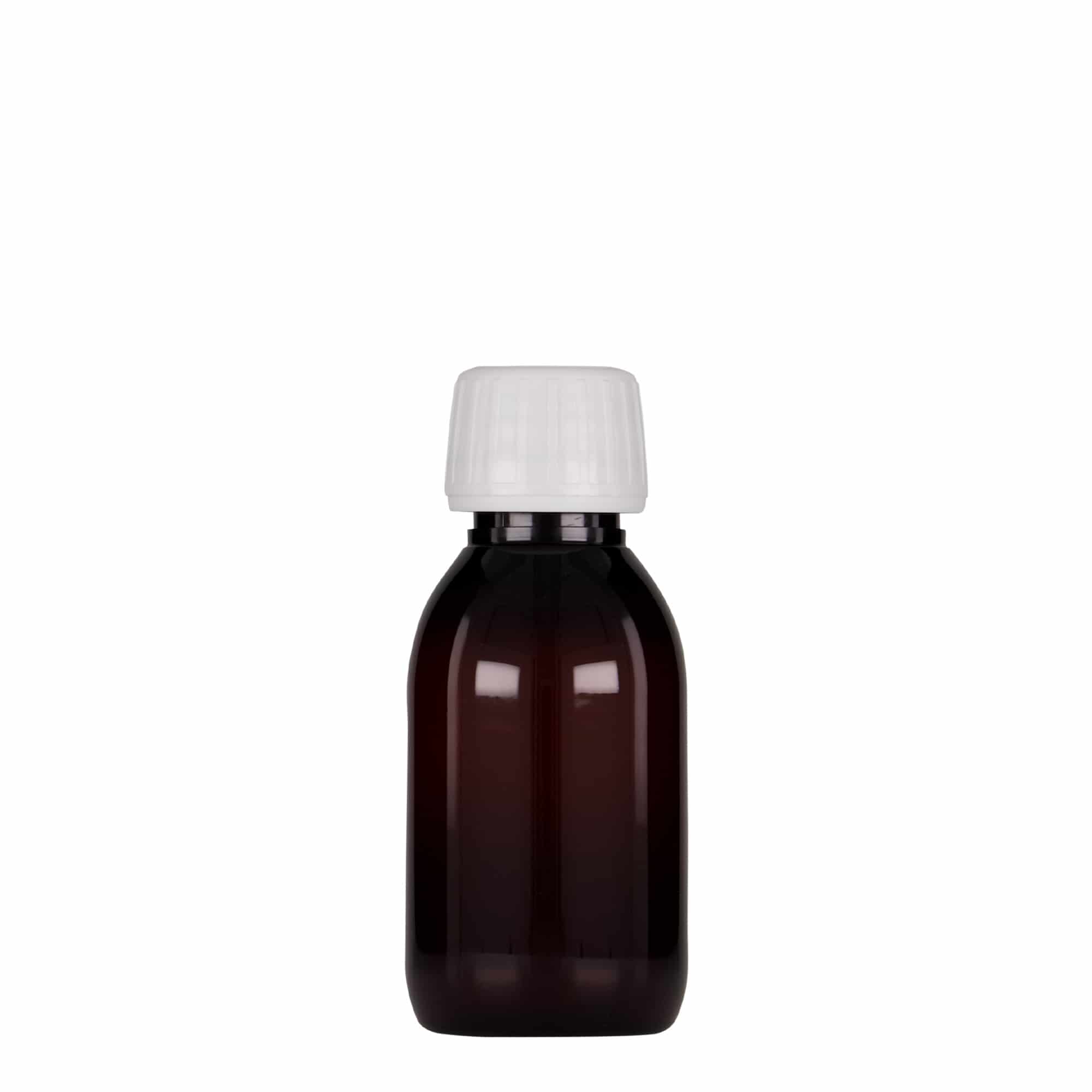 100 ml botella médica de PET, marrón, plástico, boca: PP 28