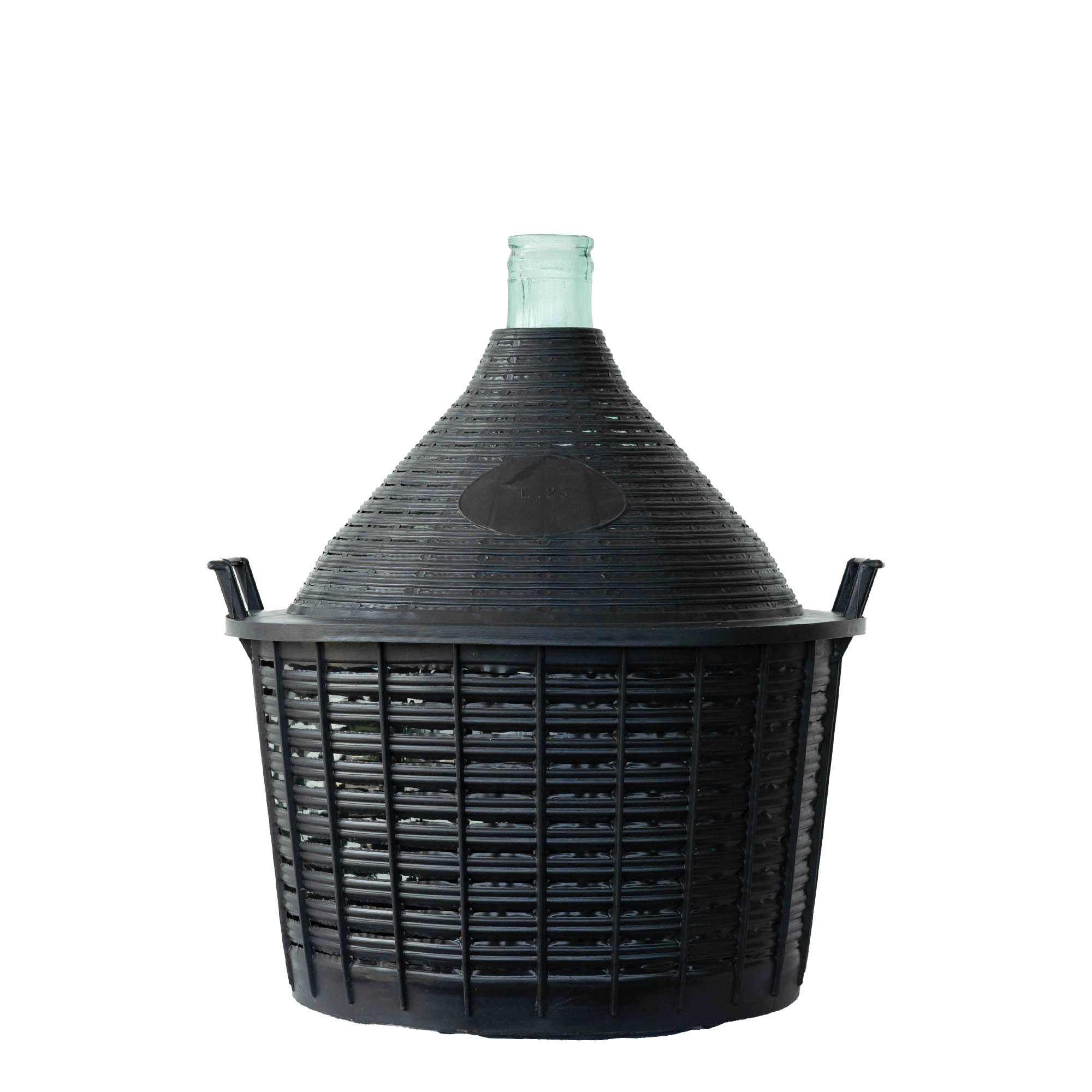 Botella de balón de 25 l, cuello estrecho, vidrio, boca: tapa de solapa