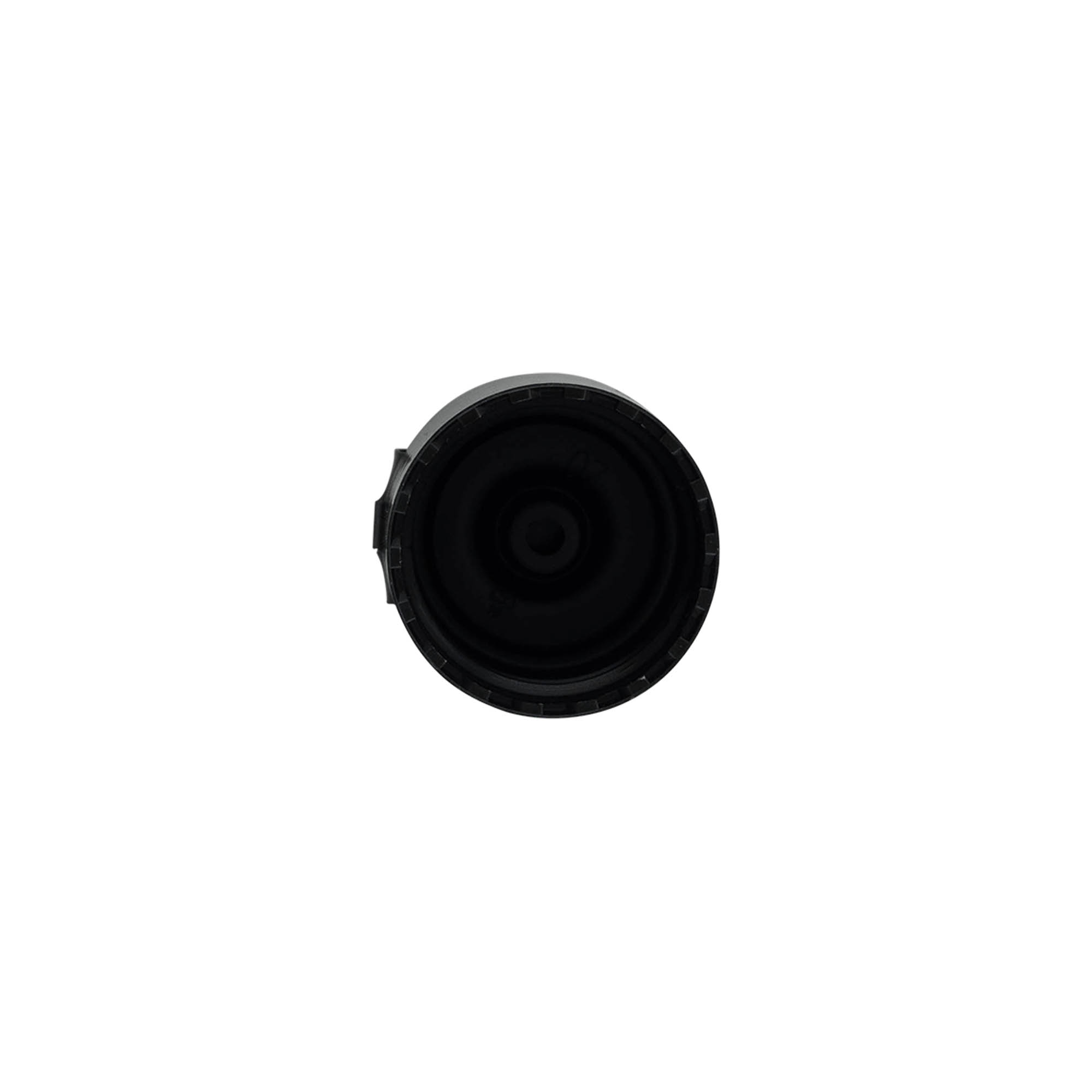 Tapa roscada con bisagra abatible, plástico PP, negro, para boquilla: 24/410