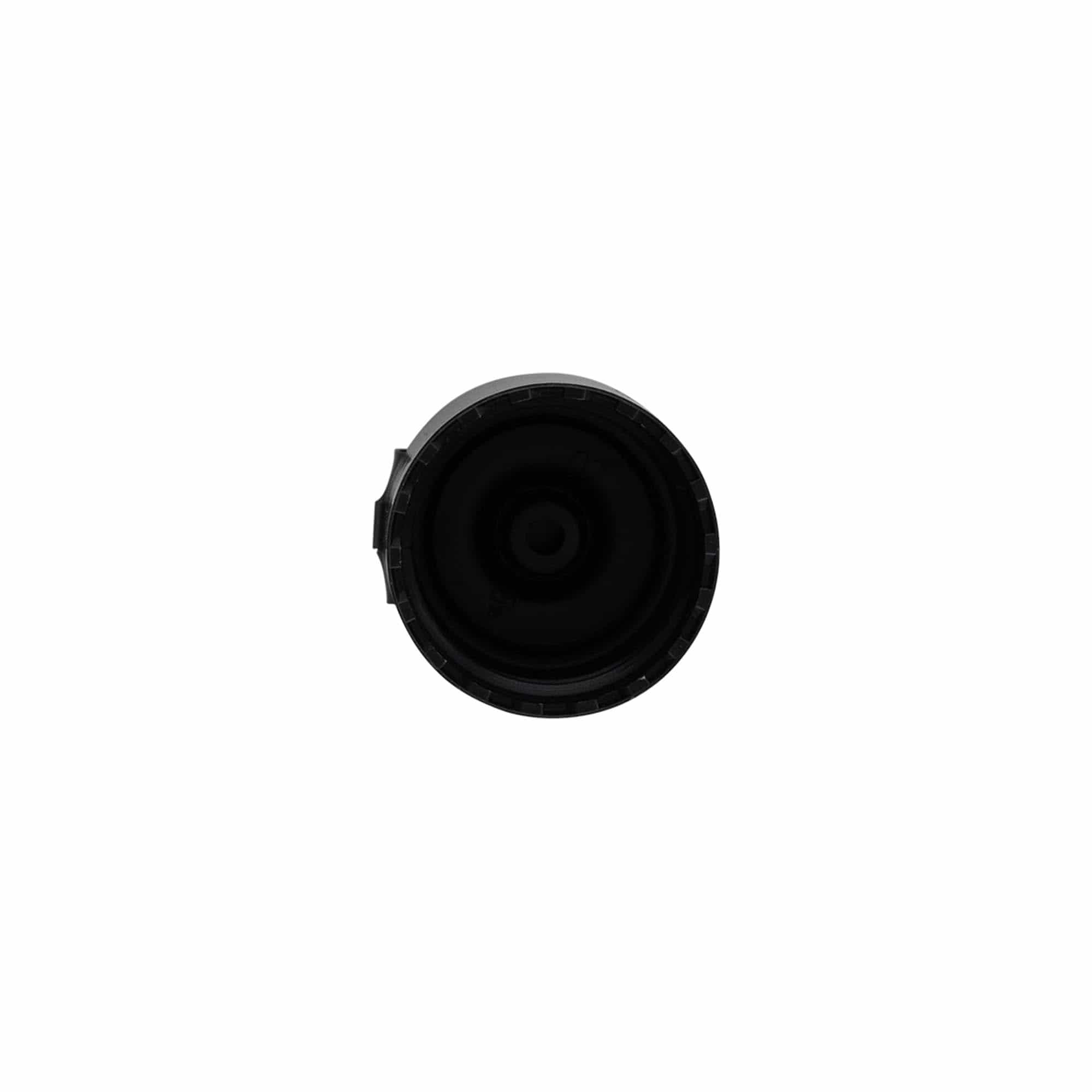 Tapa roscada con bisagra abatible, plástico PP, negro, para boquilla: 24/410 Tapa roscada con bisagra abatible, plástico PP, negro, para boquilla: 24/410