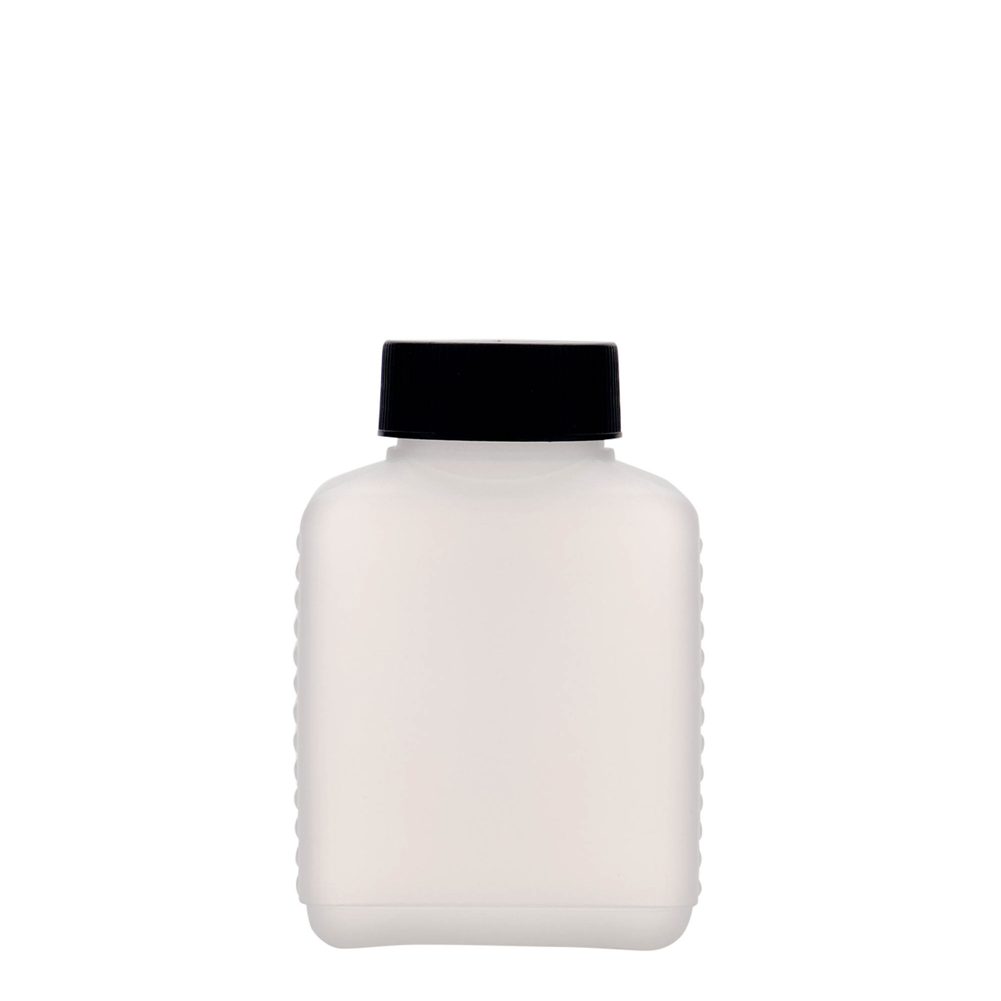 250 ml botella de cuello ancho, rectangular, plástico HDPE, natural, boca: DIN 40 EPE