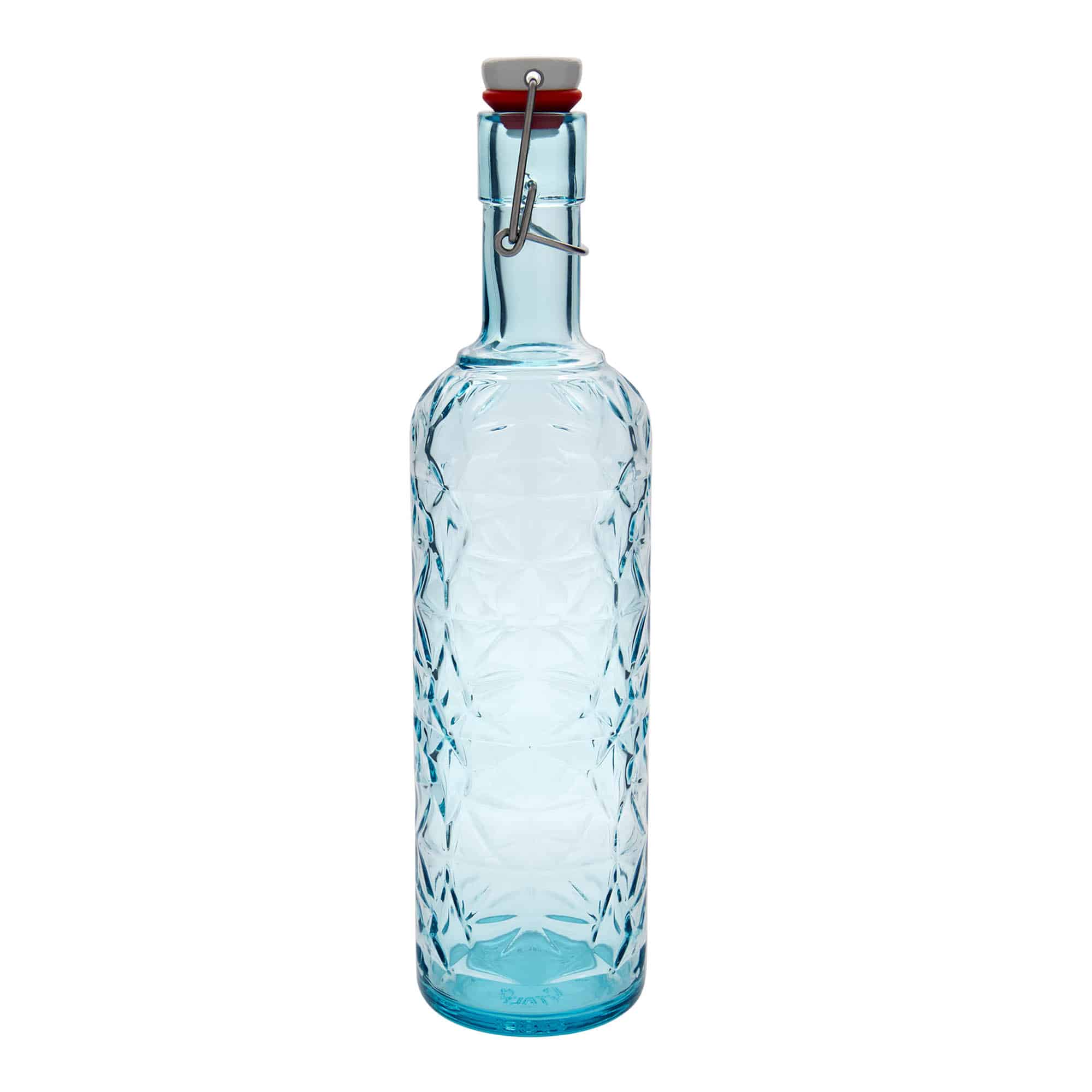 Botella de vidrio 'Oriente' de 1000 ml, azul celeste, boca: tapón mecánico