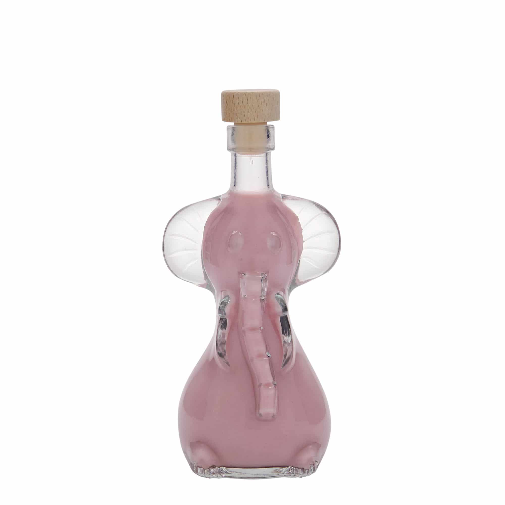 Botella de vidrio 'Elefante' de 200 ml, boca: corcho