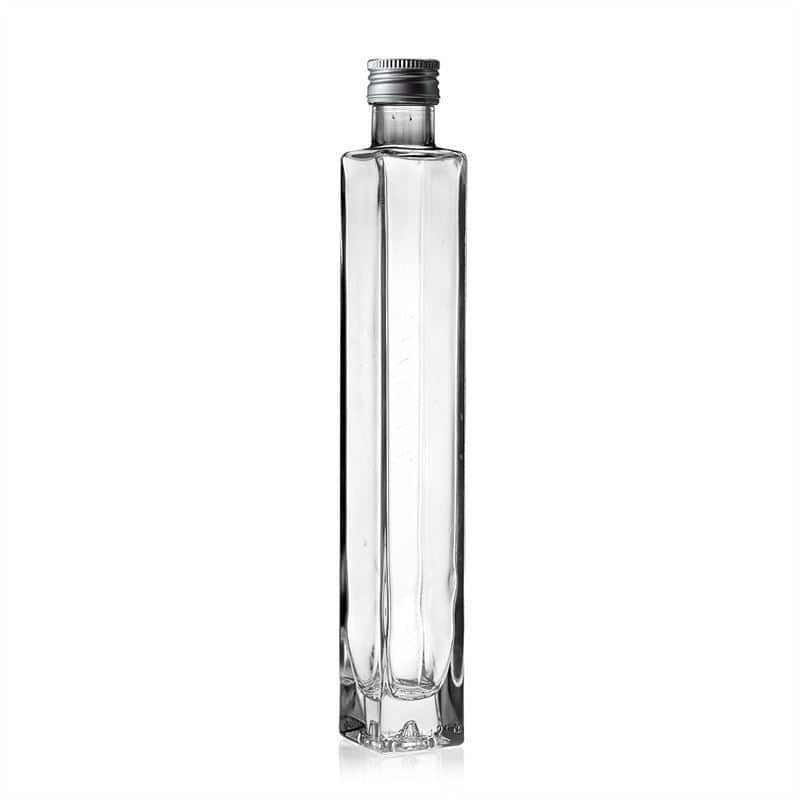 Botella de vidrio 'Tommy' de 200 ml, cuadrada, boca: PP 28