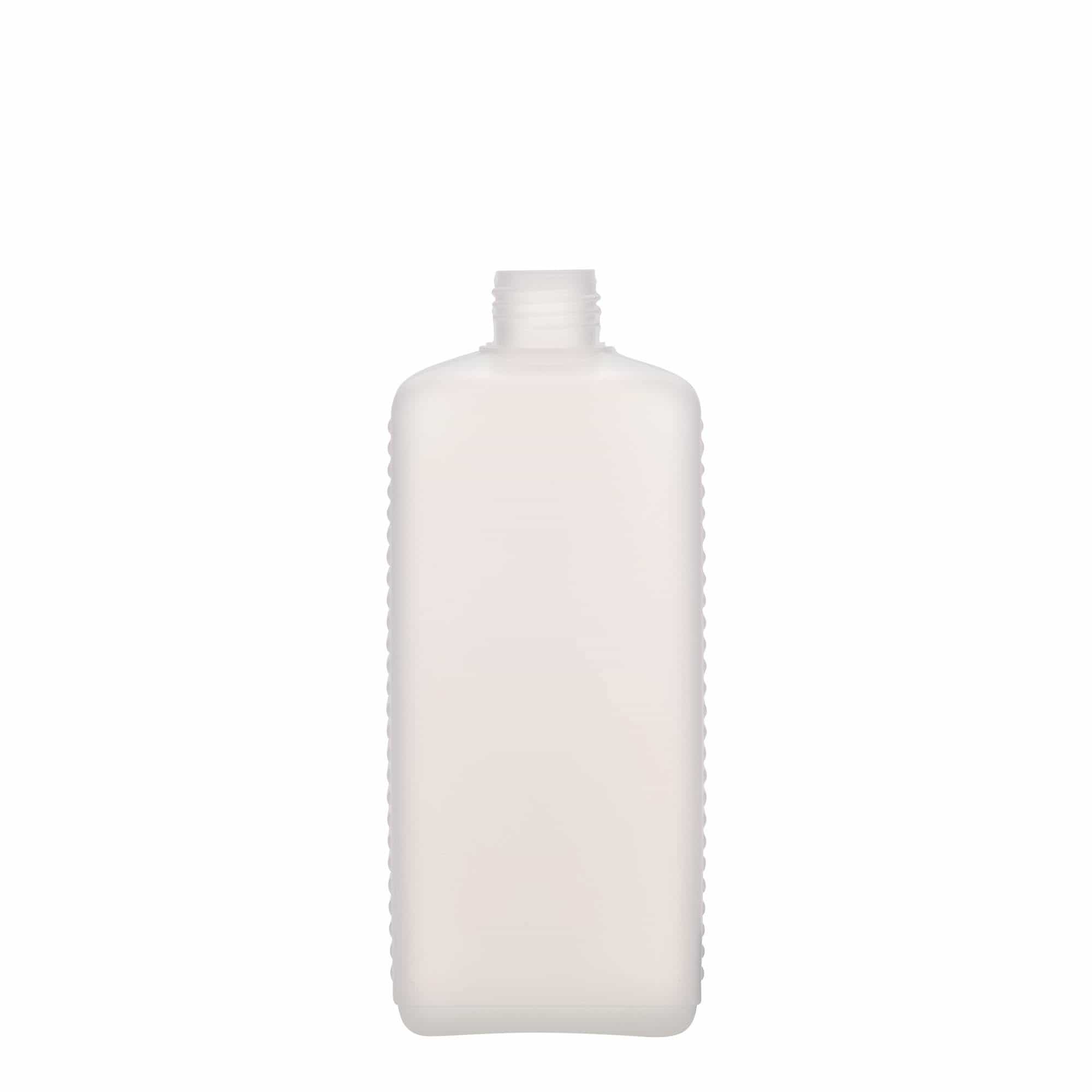Botella bidón de 500 ml, rectangular, plástico de HDPE, natural, boca: DIN 25 EPE Botella bidón de 500 ml, rectangular, plástico de HDPE, natural, boca: DIN 25 EPE