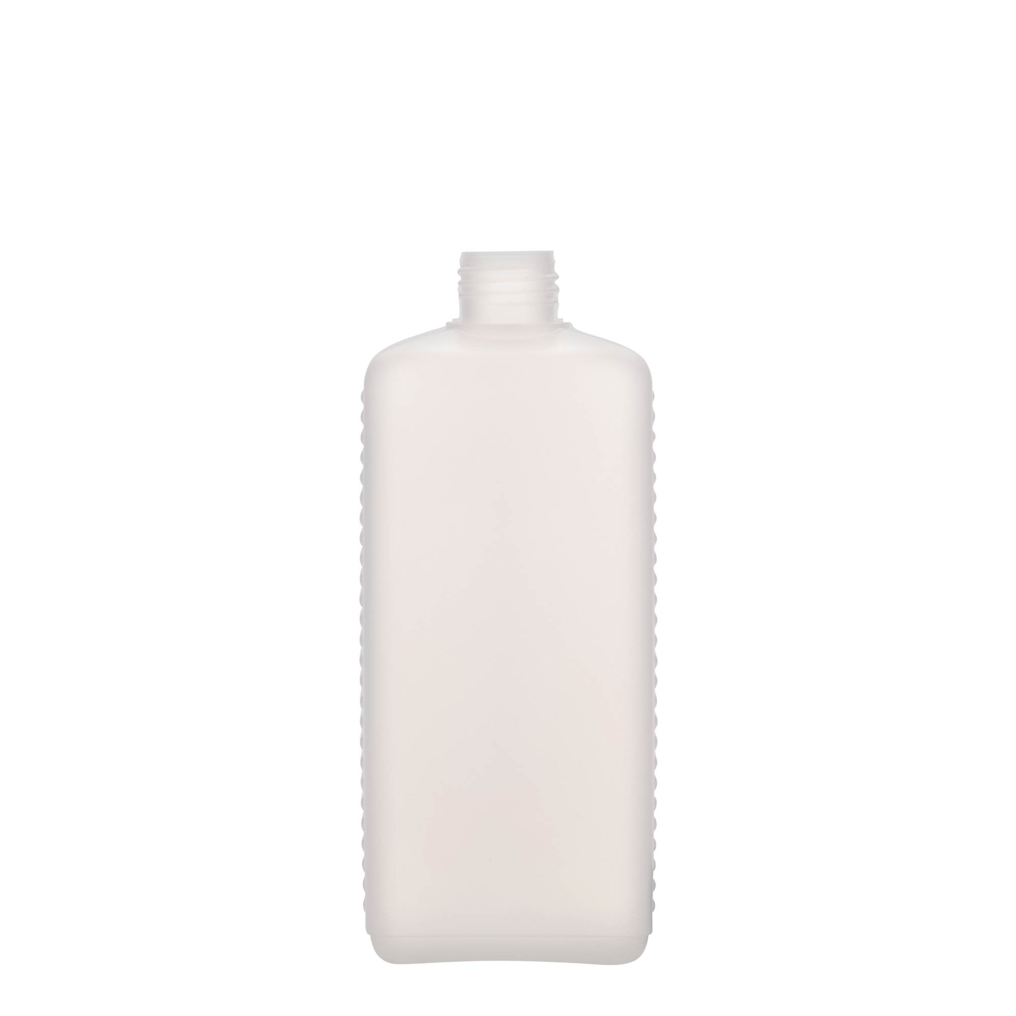 Botella de bidón de 500 ml, rectangular, plástico HDPE, natural, boca: DIN 25 EPE