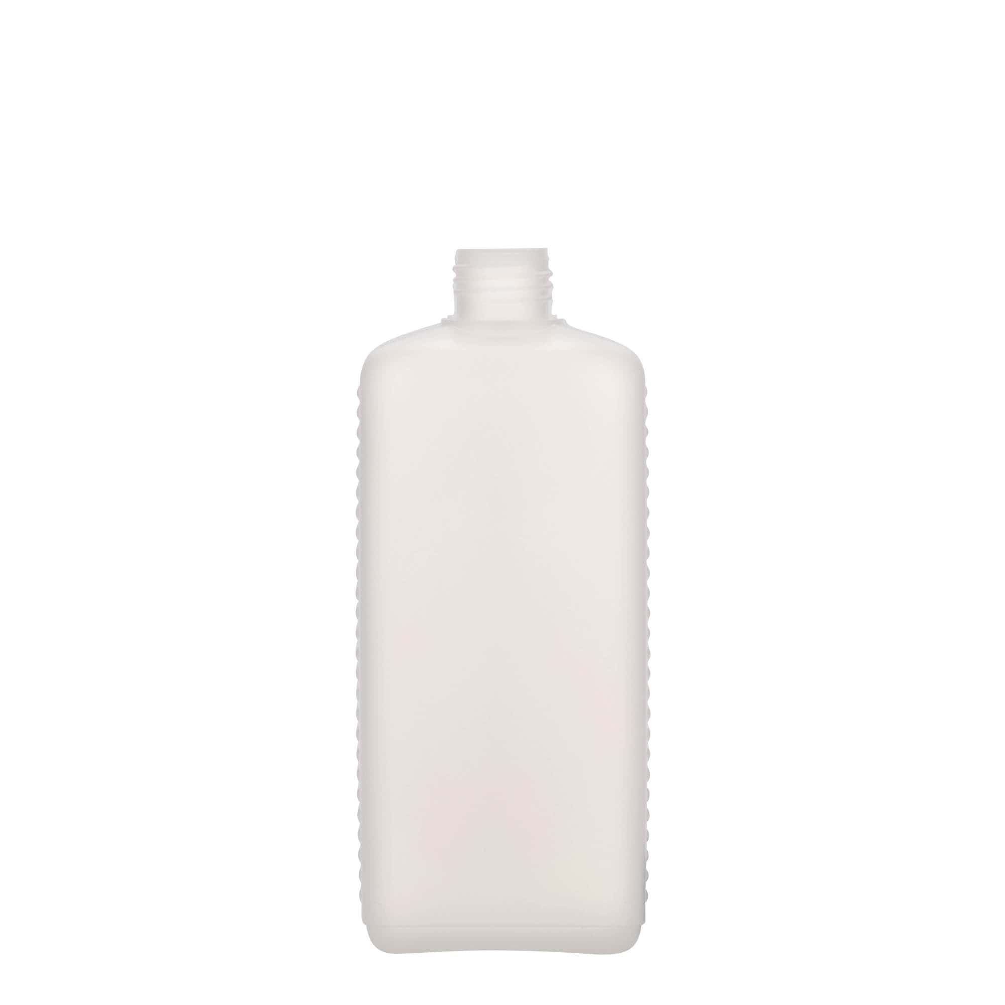 Botella de bidón de 500 ml, rectangular, plástico HDPE, natural, boca: DIN 25 EPE