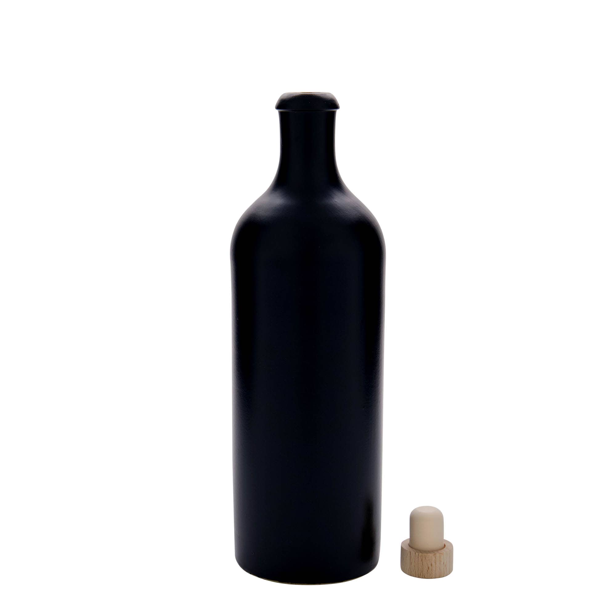 Jarra de barro de 750 ml, gres, negra, boca: corcho