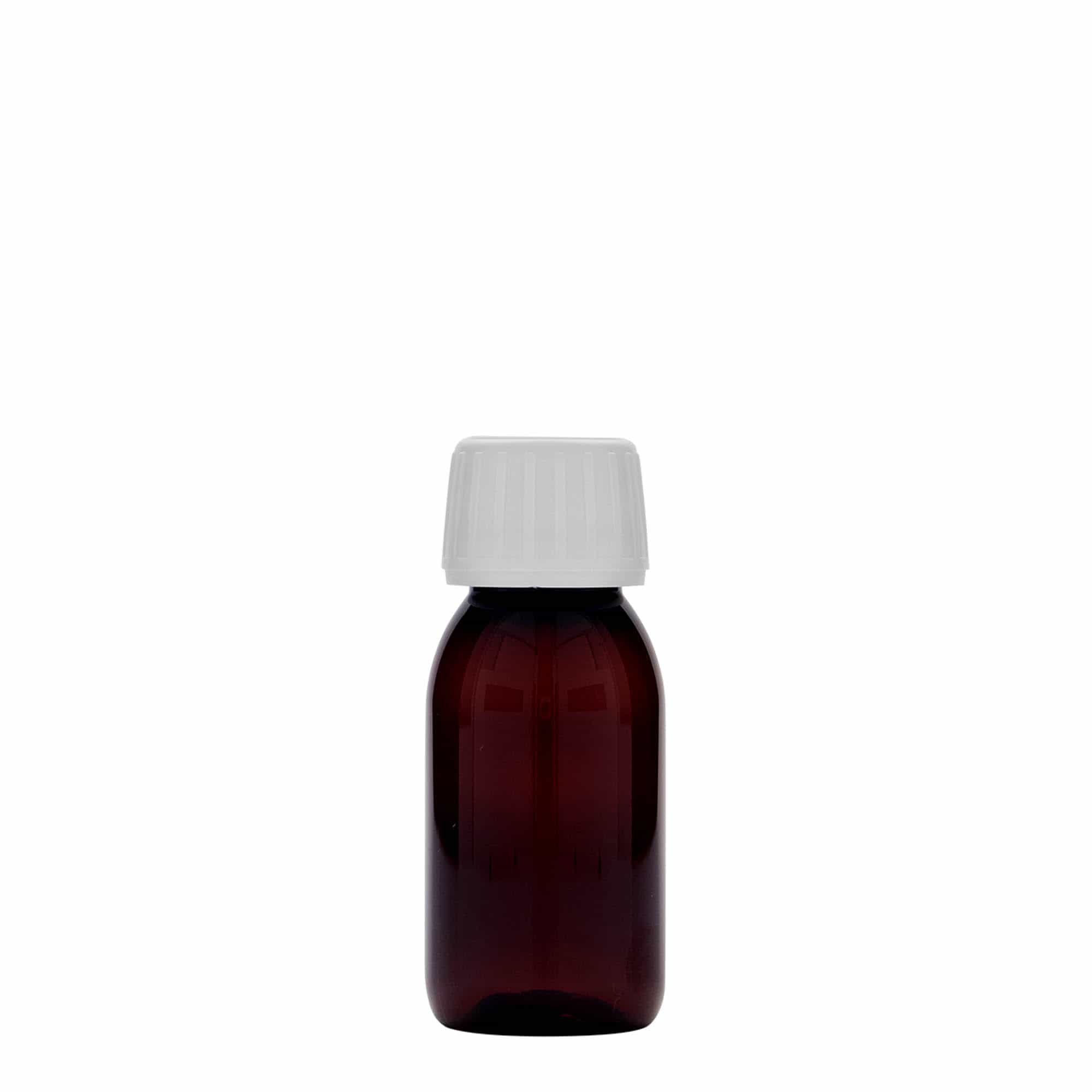 60 ml botella médica de PET, marrón, plástico, boca: PP 28