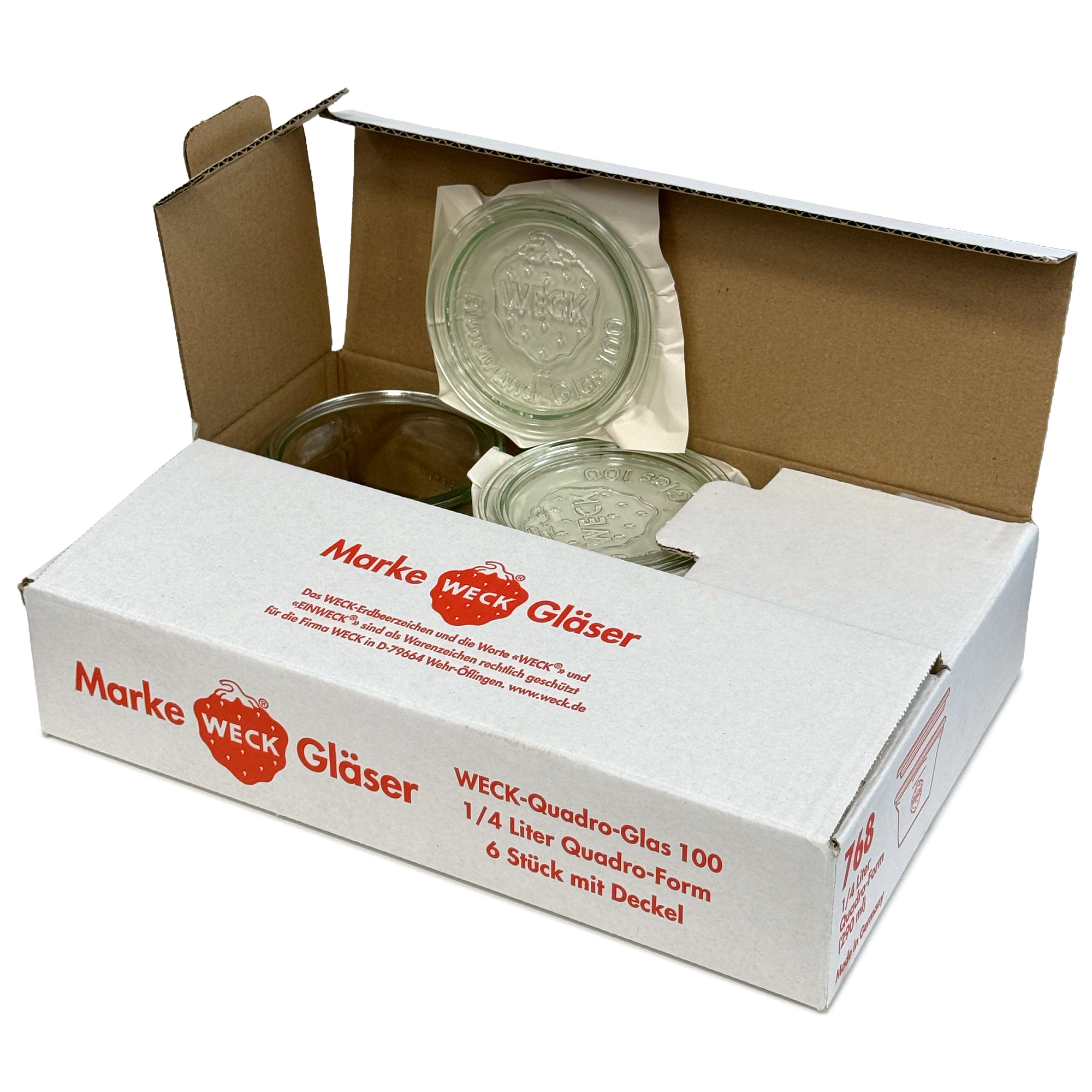 6x 290 ml tarro tipo Quadro WECK con tapa de vidrio RR 100