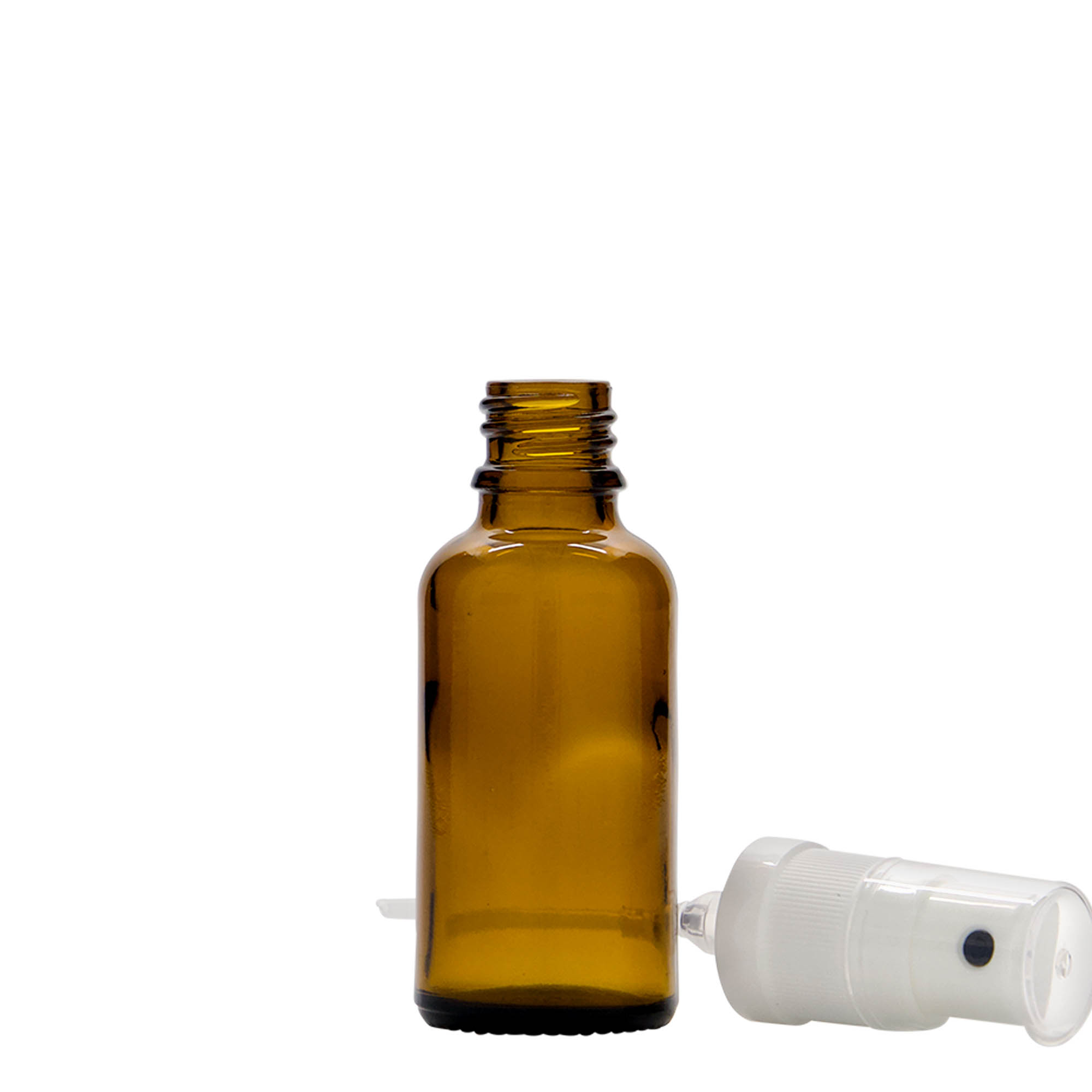 30 ml botella de spray medicina, vidrio, marrón, boca: DIN 18