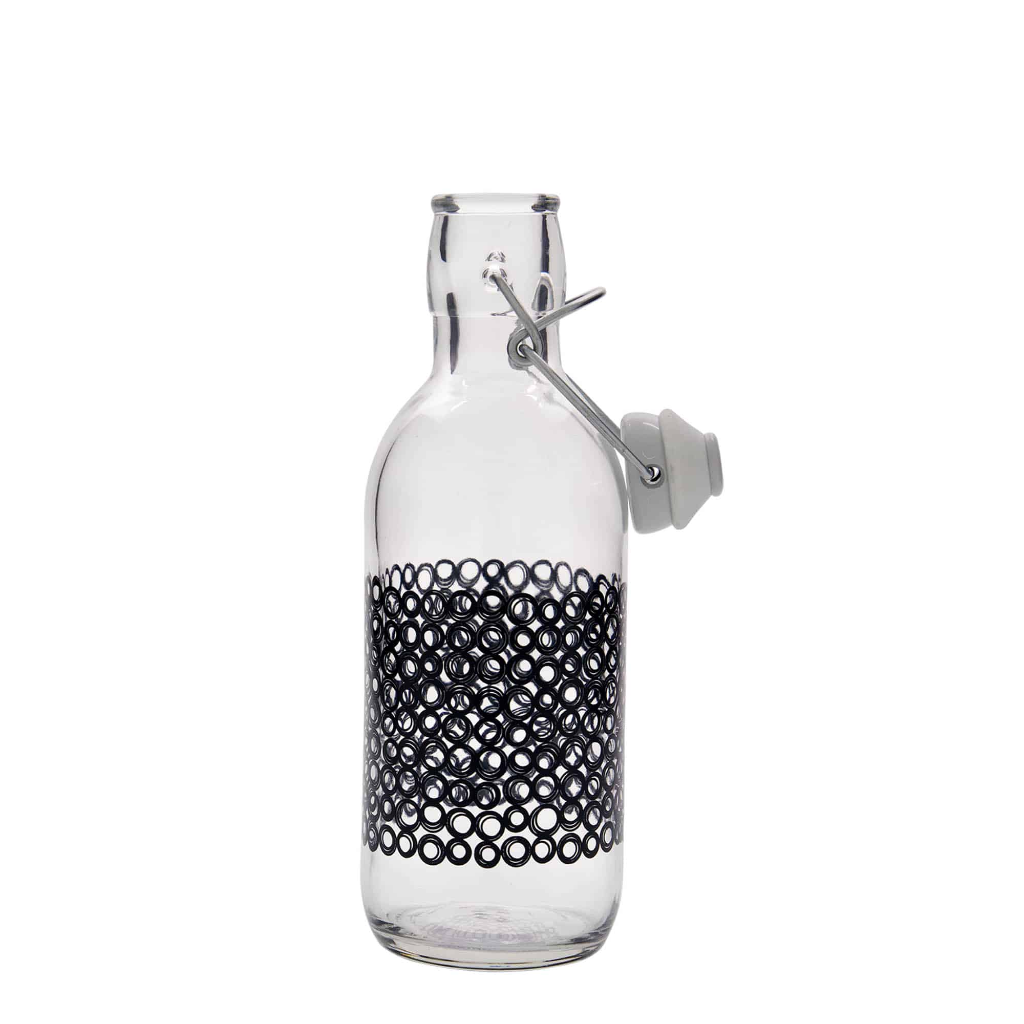 Botella de vidrio de 500 ml 'Emilia', motivo: Circola negro, boca: cierre de palanca