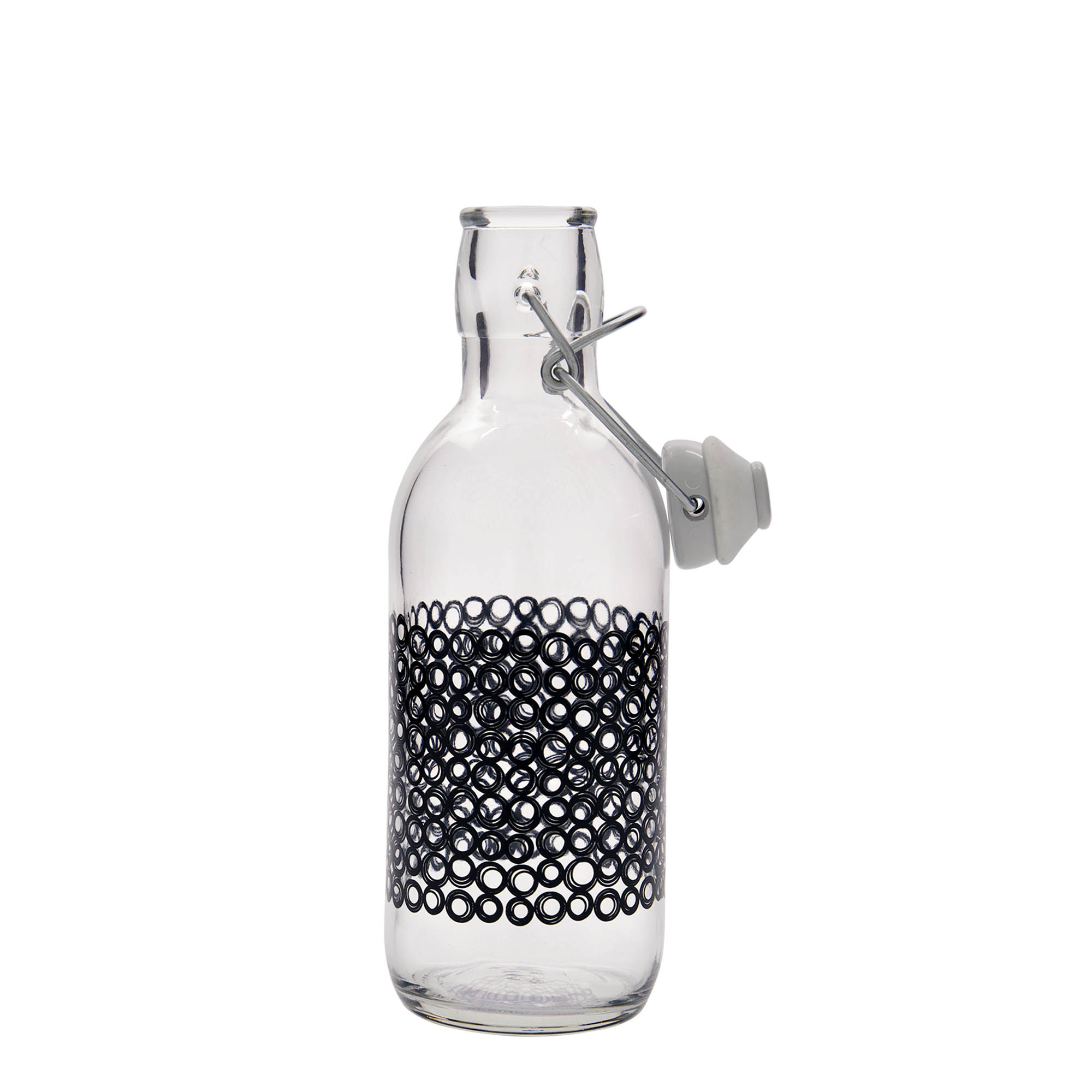 Botella de vidrio de 500 ml «Emilia», motivo: Circola negro, boca: cierre de palanca