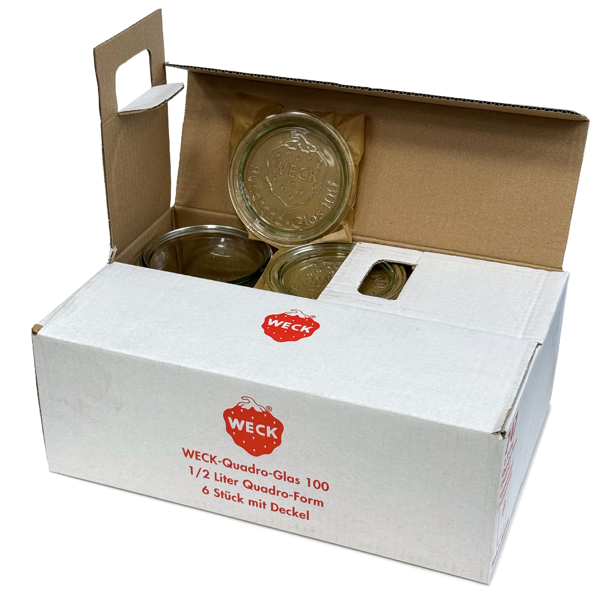 6x 545 ml tarro tipo Quadro WECK con tapa de vidrio RR 100