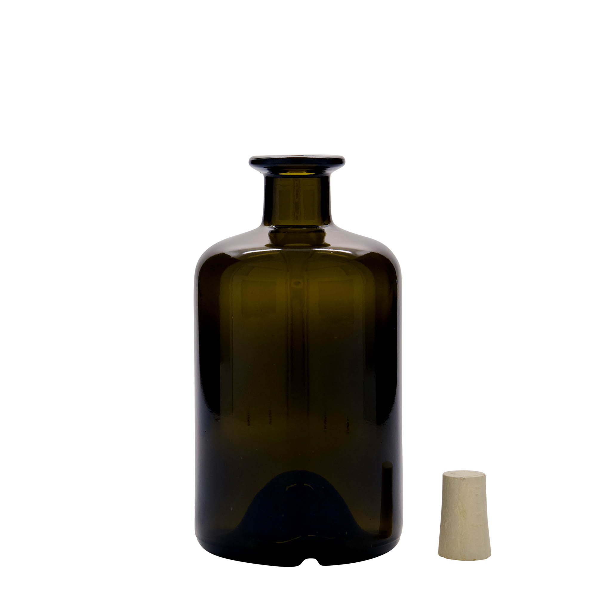 Botella de vidrio de 500 ml para boticario, verde antiguo, boca: corcho Botella de vidrio de 500 ml para boticario, verde antiguo, boca: corcho