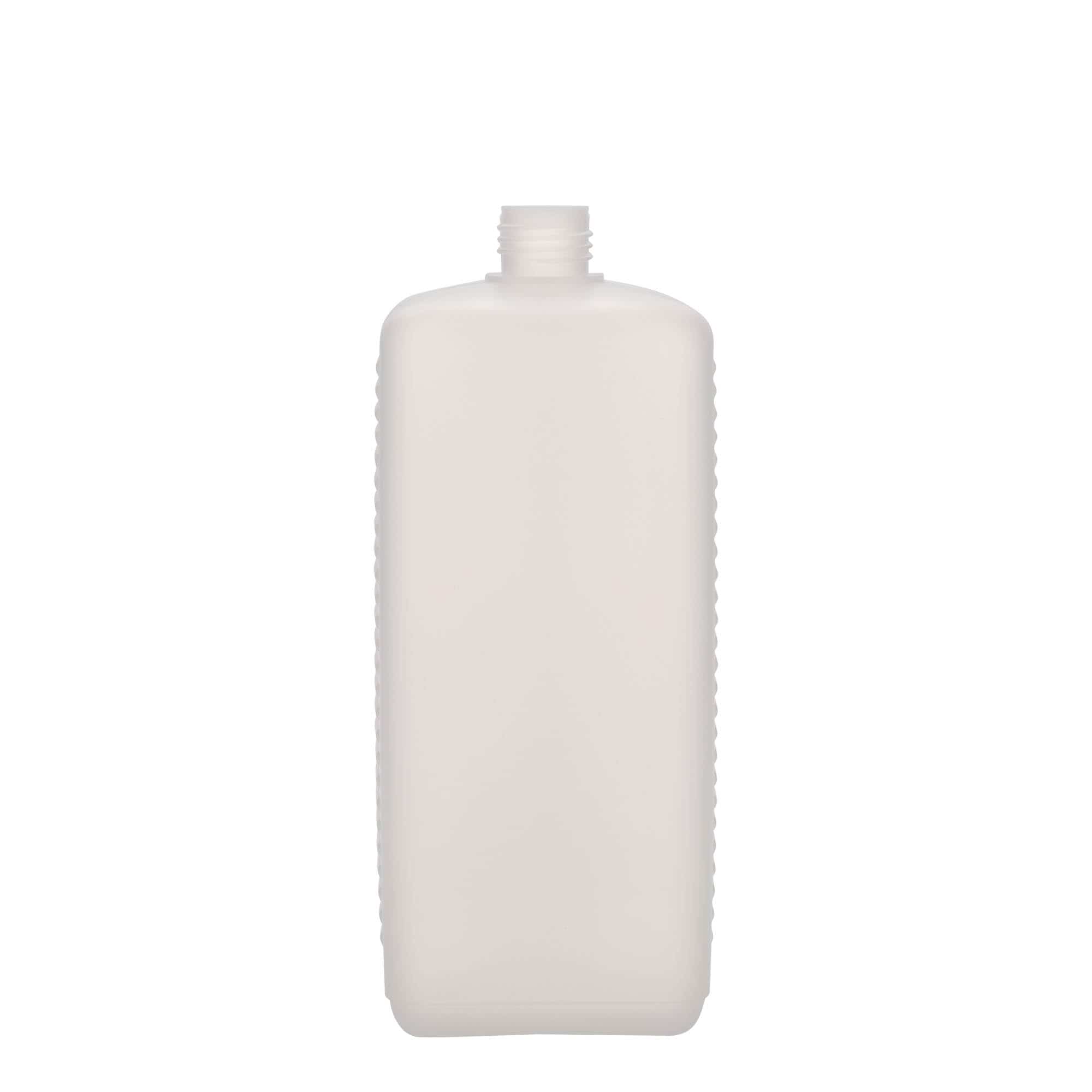 Botella bidón de 1000 ml, rectangular, plástico de HDPE, natural, boca: DIN 25 EPE