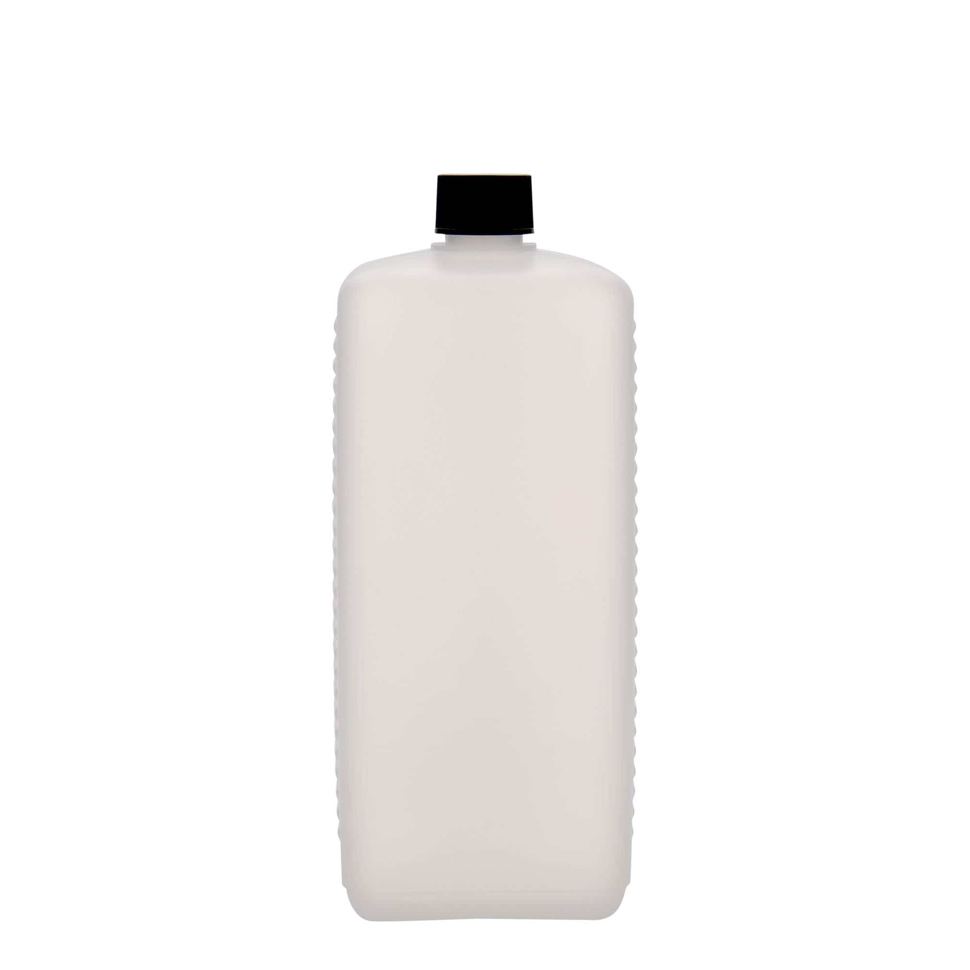 Botella bidón de 1000 ml, rectangular, plástico de HDPE, natural, boca: DIN 25 EPE Botella bidón de 1000 ml, rectangular, plástico de HDPE, natural, boca: DIN 25 EPE