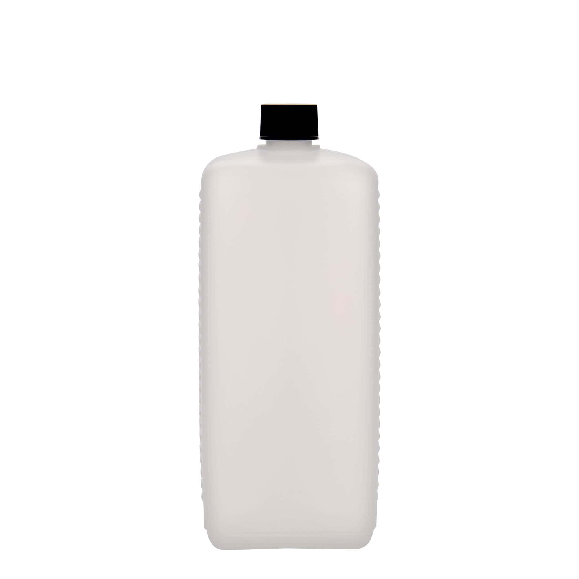 Botella de bidón de 1.000 ml, rectangular, plástico HDPE, natural, boca: DIN 25 EPE