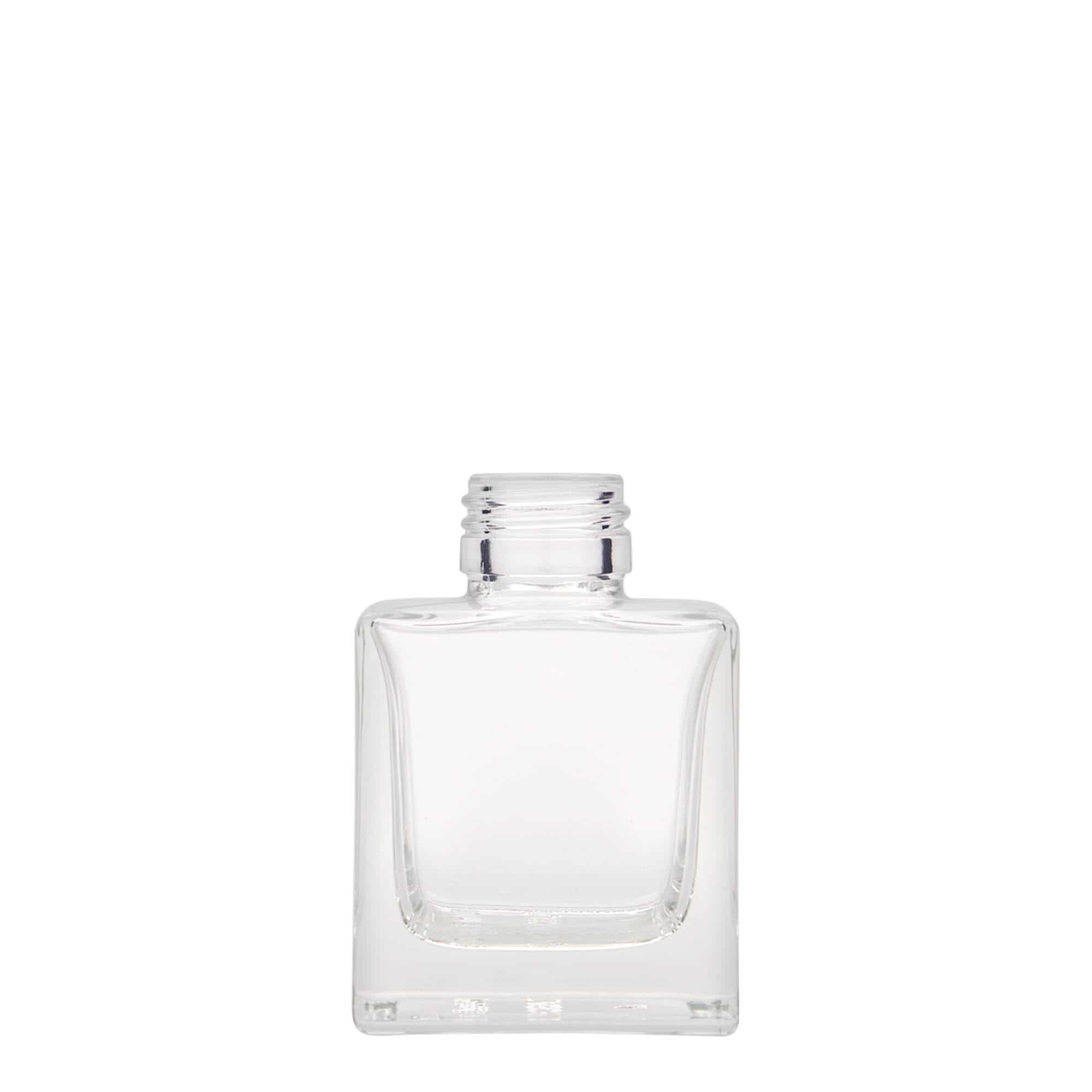 Botella de vidrio 'Cube' de 100 ml, cuadrada, boca: PP 28