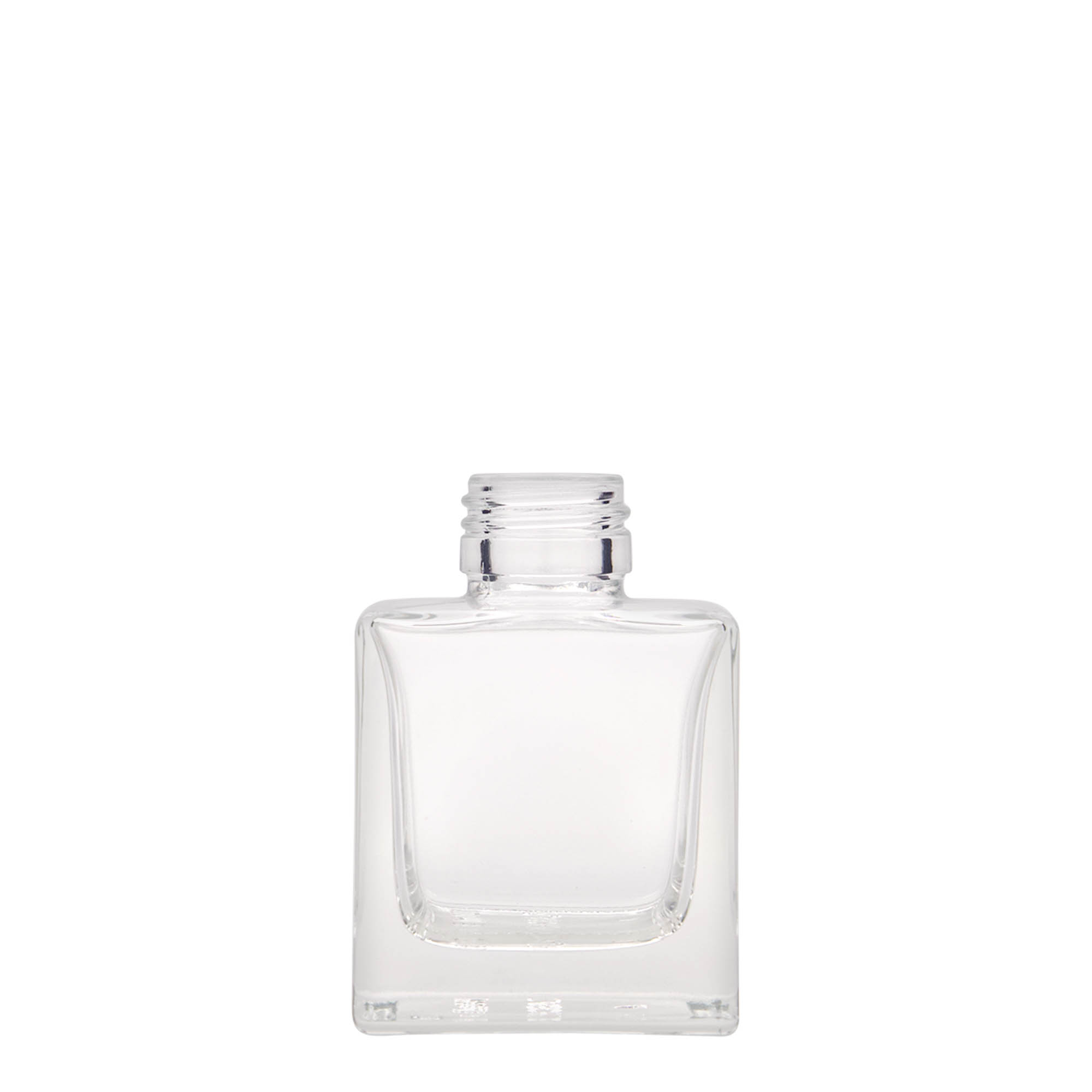 Botella de vidrio de 100 ml «Cube», cuadrada, boca: PP 28