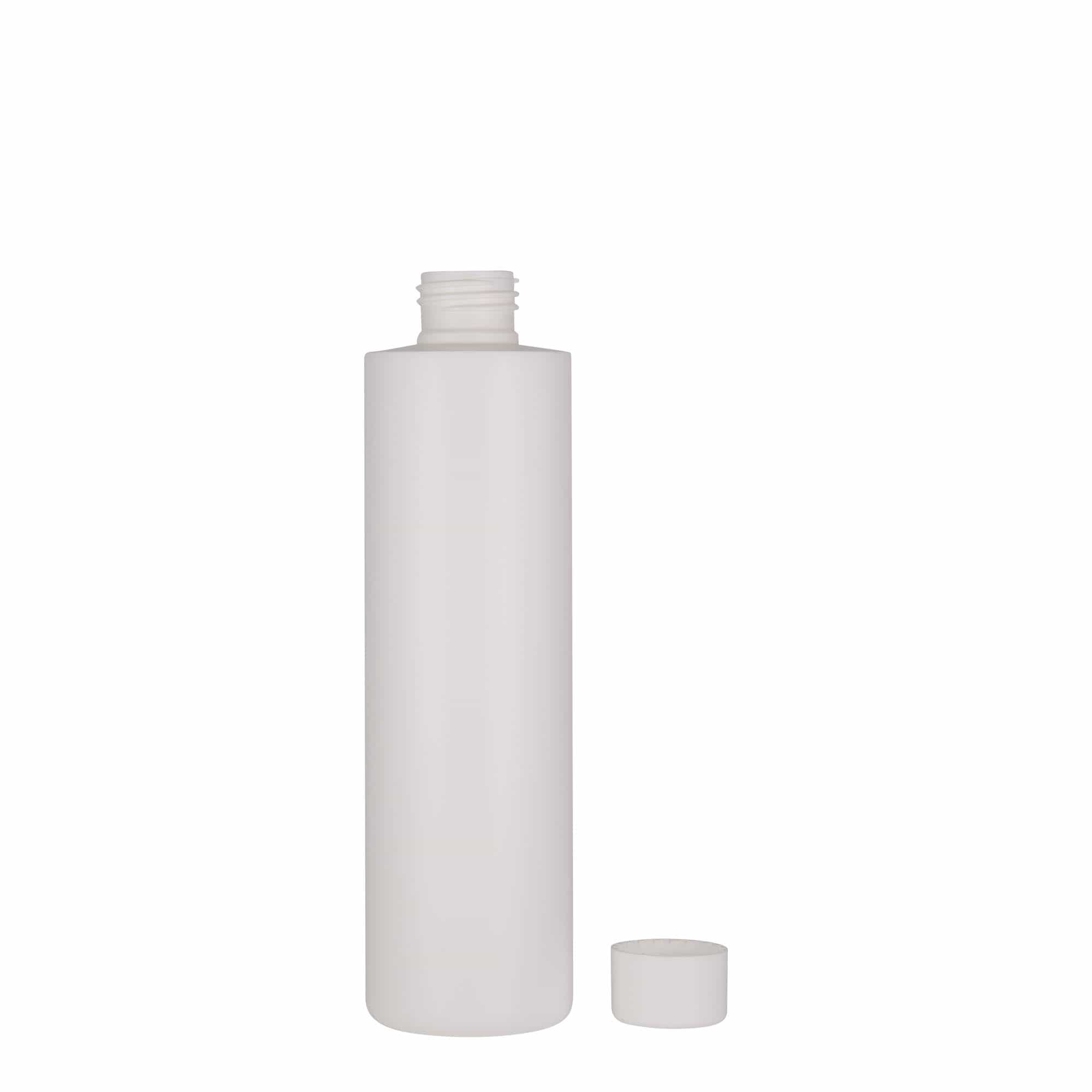 Botella de plástico de 250 ml 'Pipe', HDPE, blanca, boca: 24/410